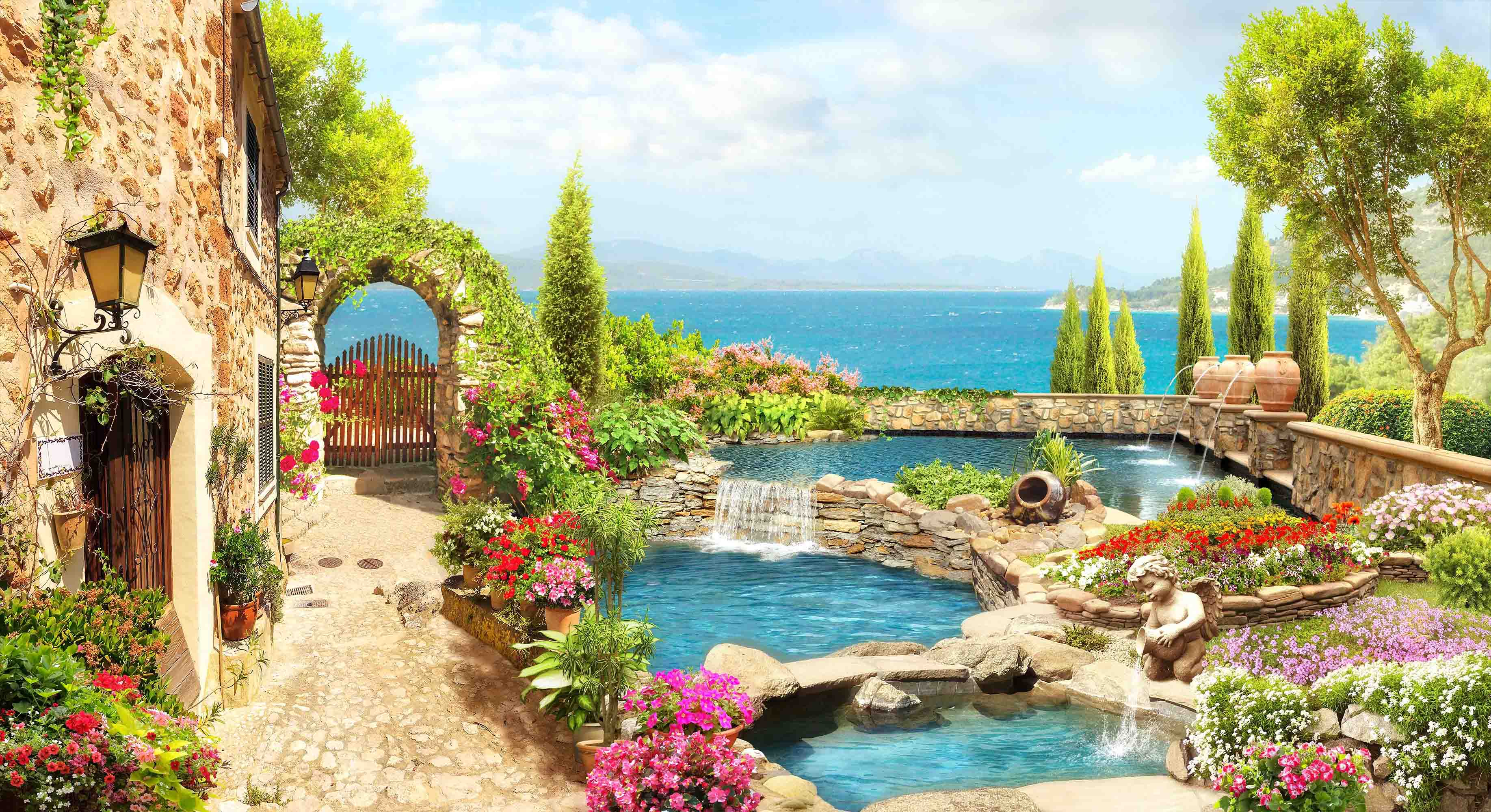 3D Aged Care Retirement Home Gerocomium Rest Home Sea Hot Spring Landscape Wall Mural Wallpaper 12