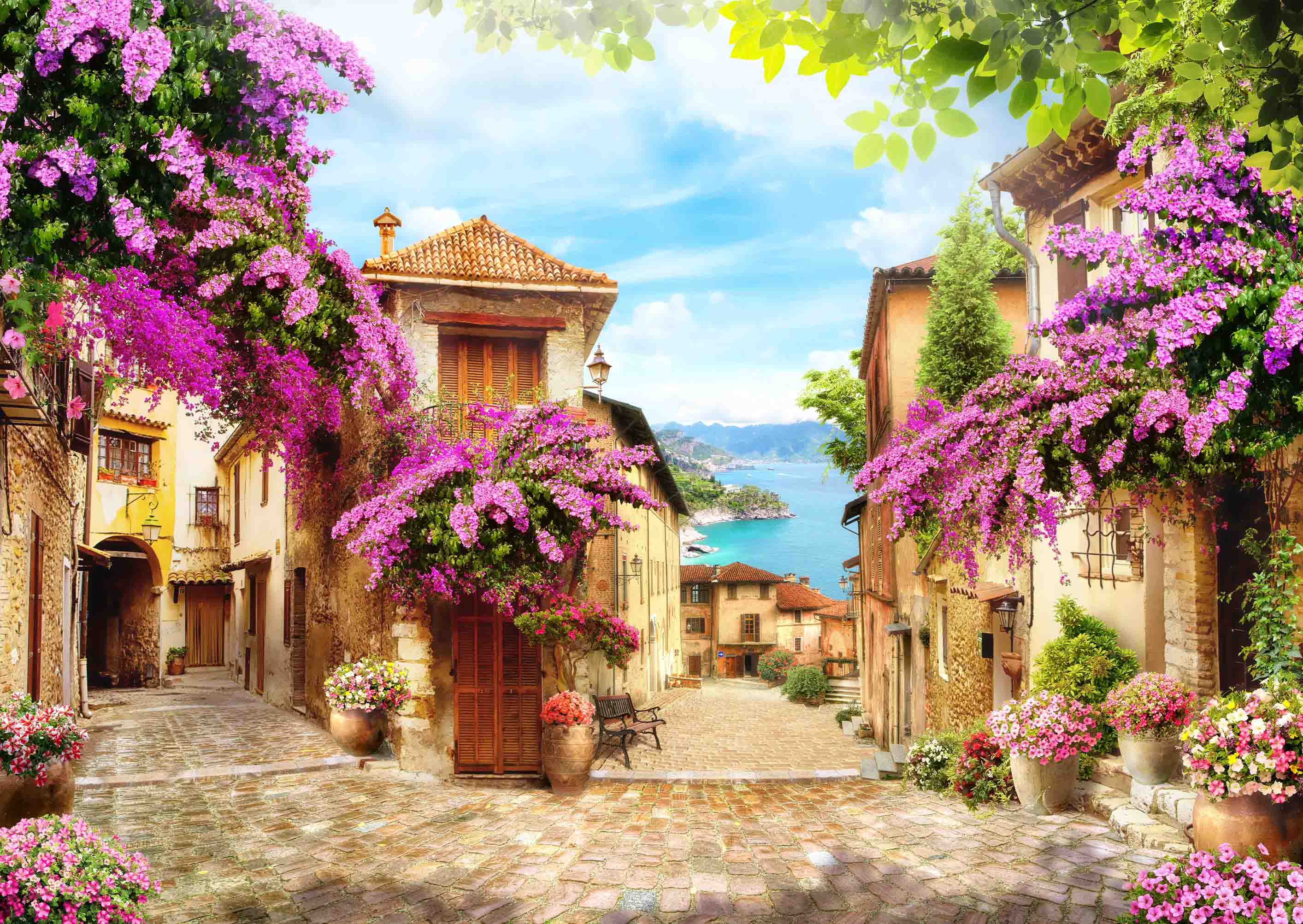 3D Aged Care Retirement Home Gerocomium Rest Home Streetscape Floral Sea Wall Mural Wallpaper 11