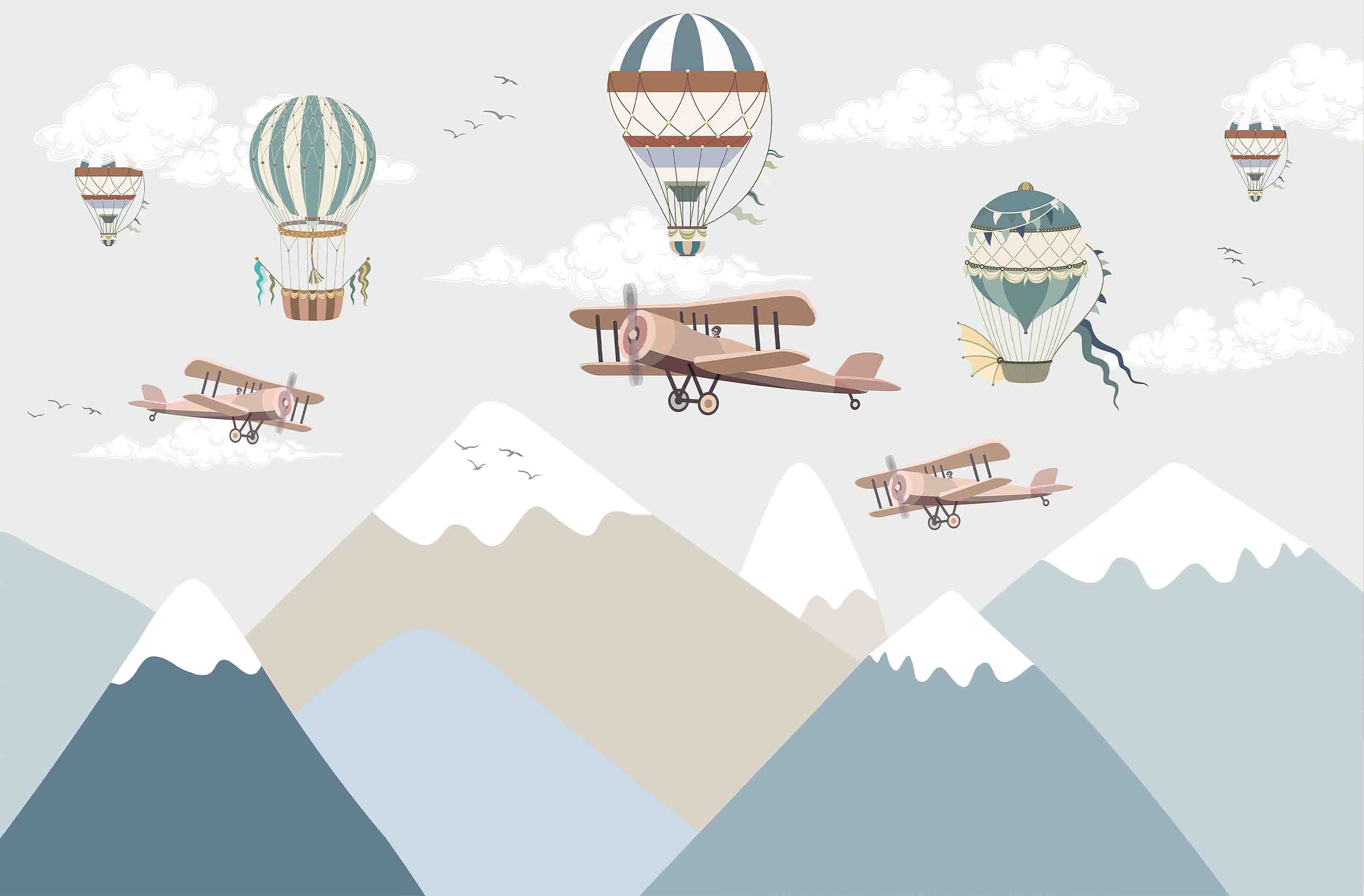 3D Play Centre Amusement Park Funfair Carnie Mountains Plane Fire Balloon Wall Mural Wallpaper 13