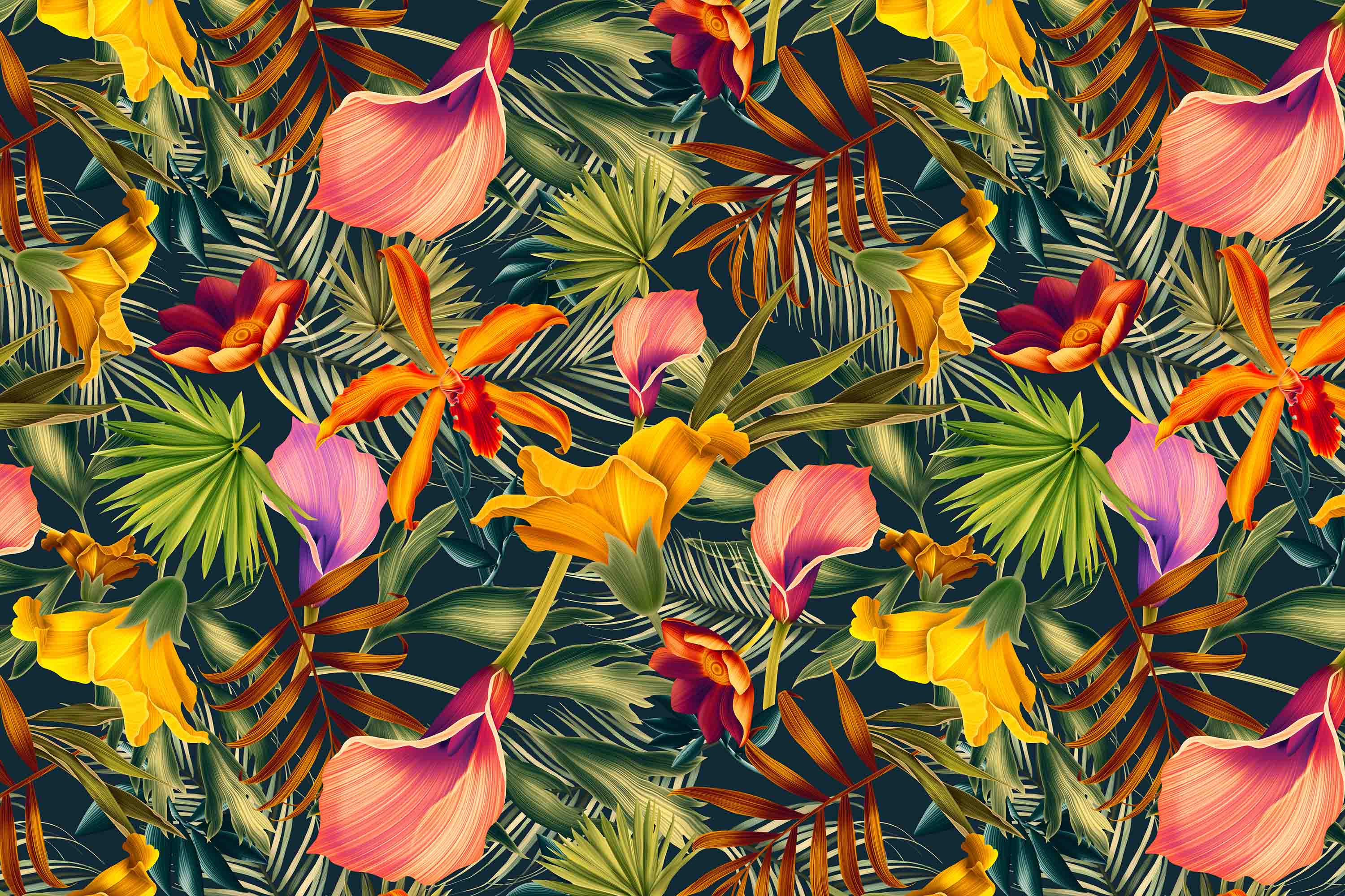3D Flower Phalaenopsis Leaf Green Wall Mural Wallpaper YXL 510
