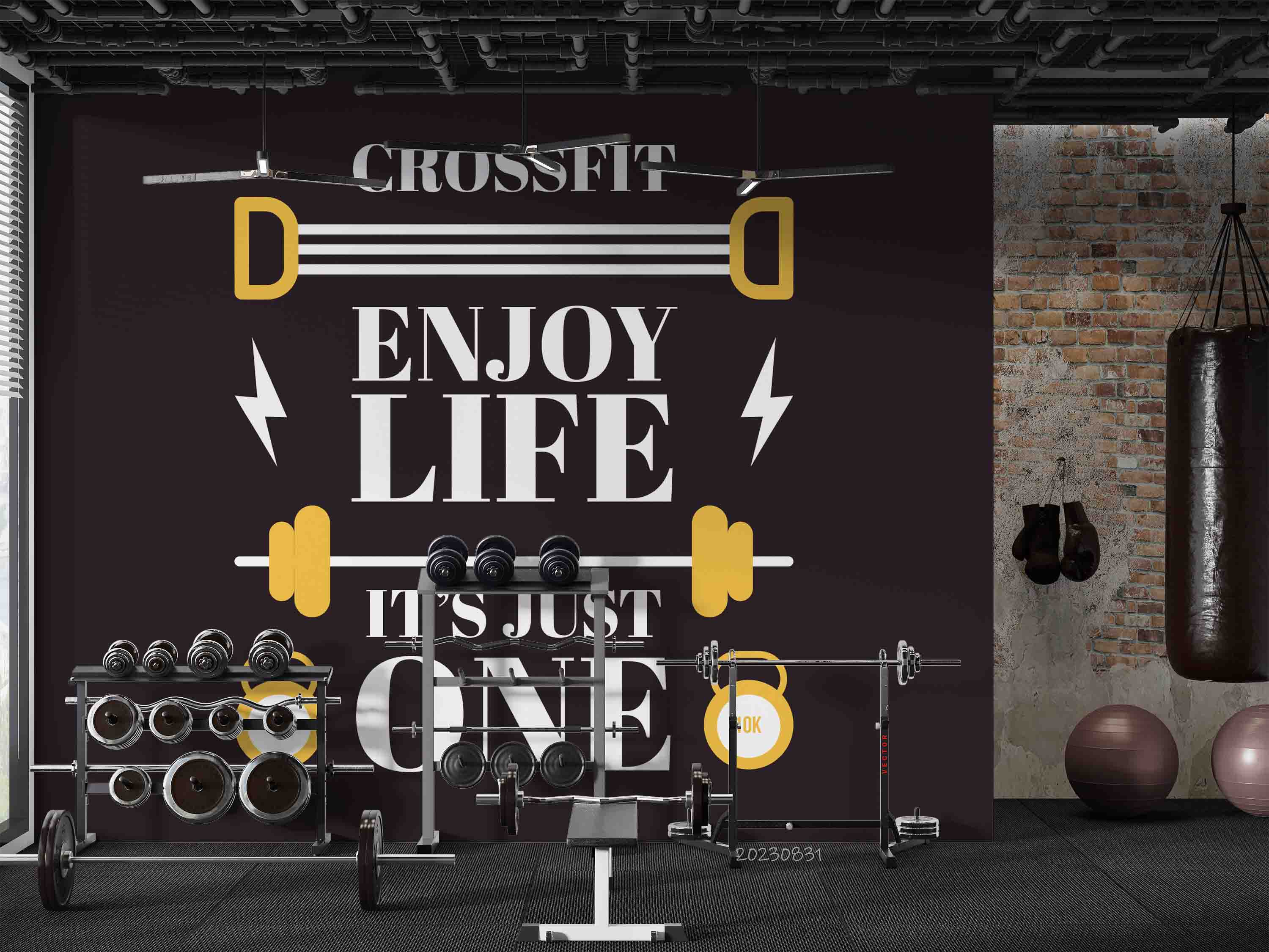 3D Letter Weightlifting Dumbbell Wall Mural Wallpaper YXL 2363