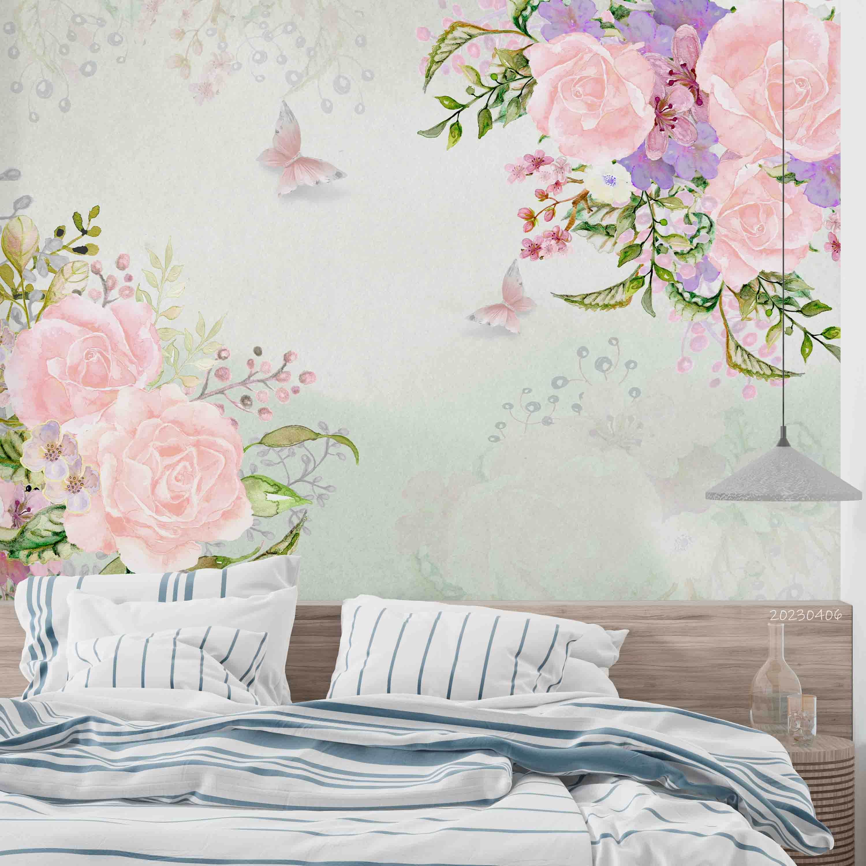 3D Watercolor Floral Leaves Butterfly Wall Mural Wallpaper GD 5668- Jess Art Decoration