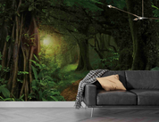 3D Sunlit Forest Tree sunlit green forest landscape wall mural wallpaper for living room - view 2