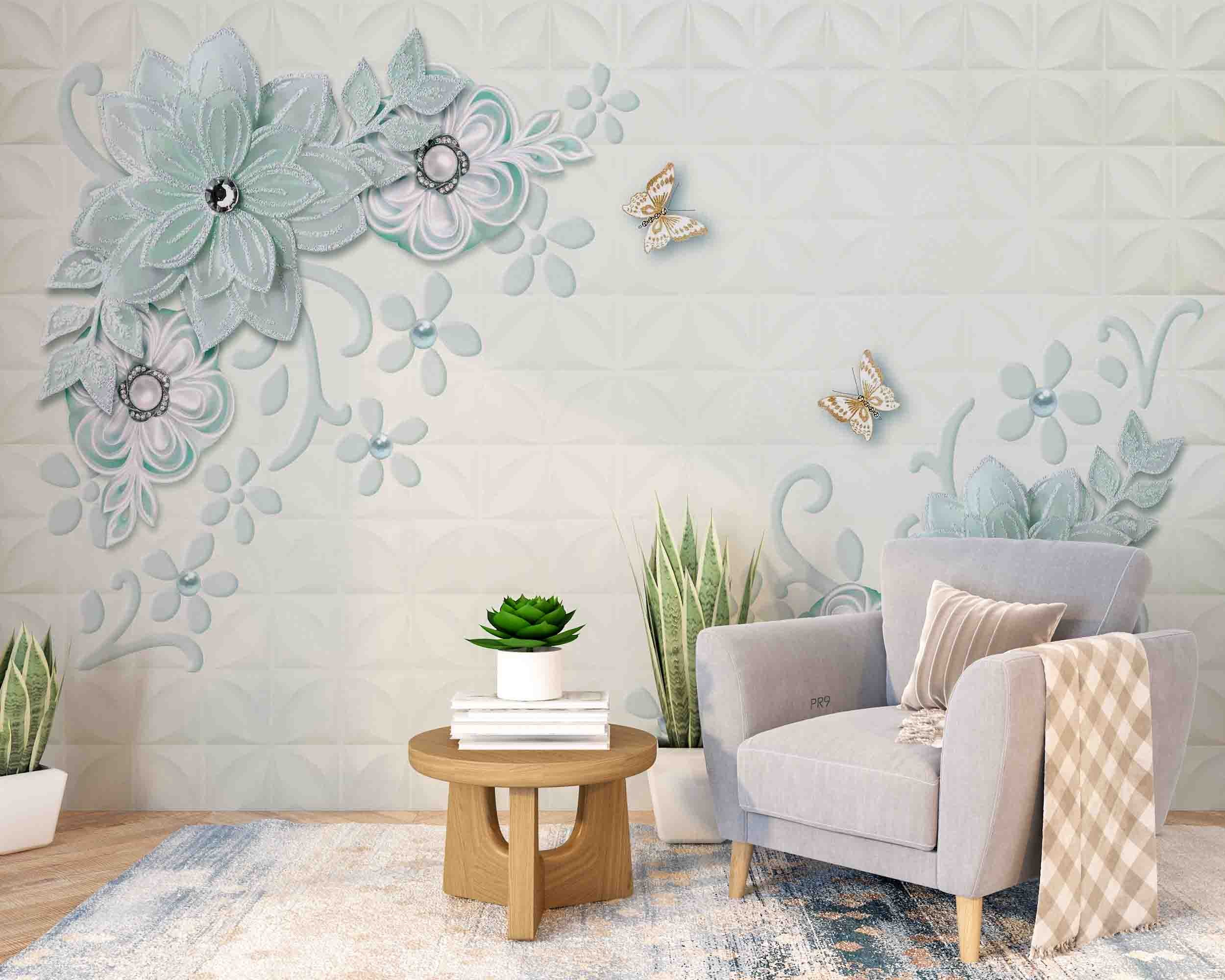 3D Jewelry Floral Butterfly Tile Background Wall Mural Wallpaper GD 4663- Jess Art Decoration