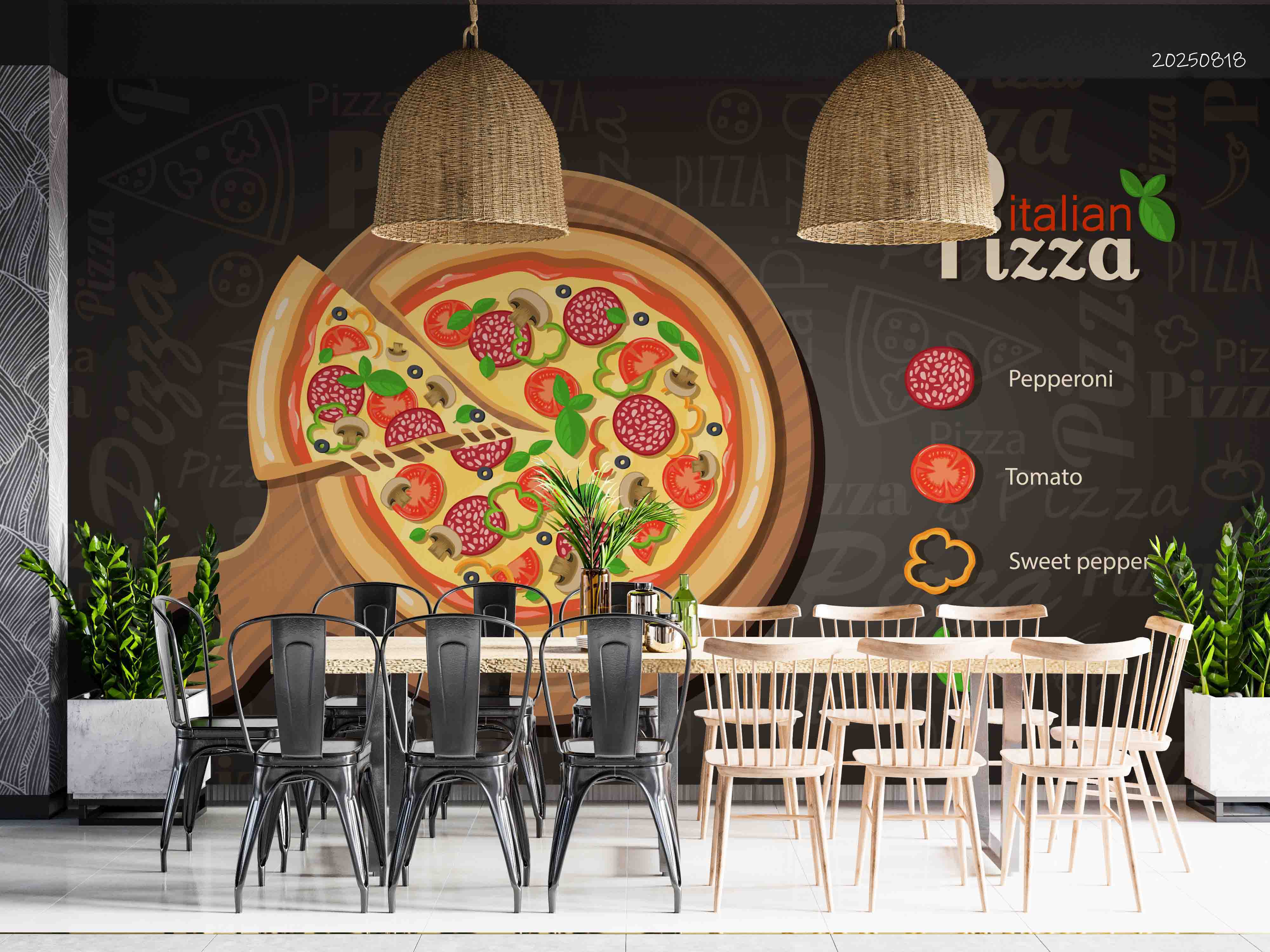 3D Restaurant Snack Bar Diner Fast Food Pizza Wall Mural Wallpaper 60
