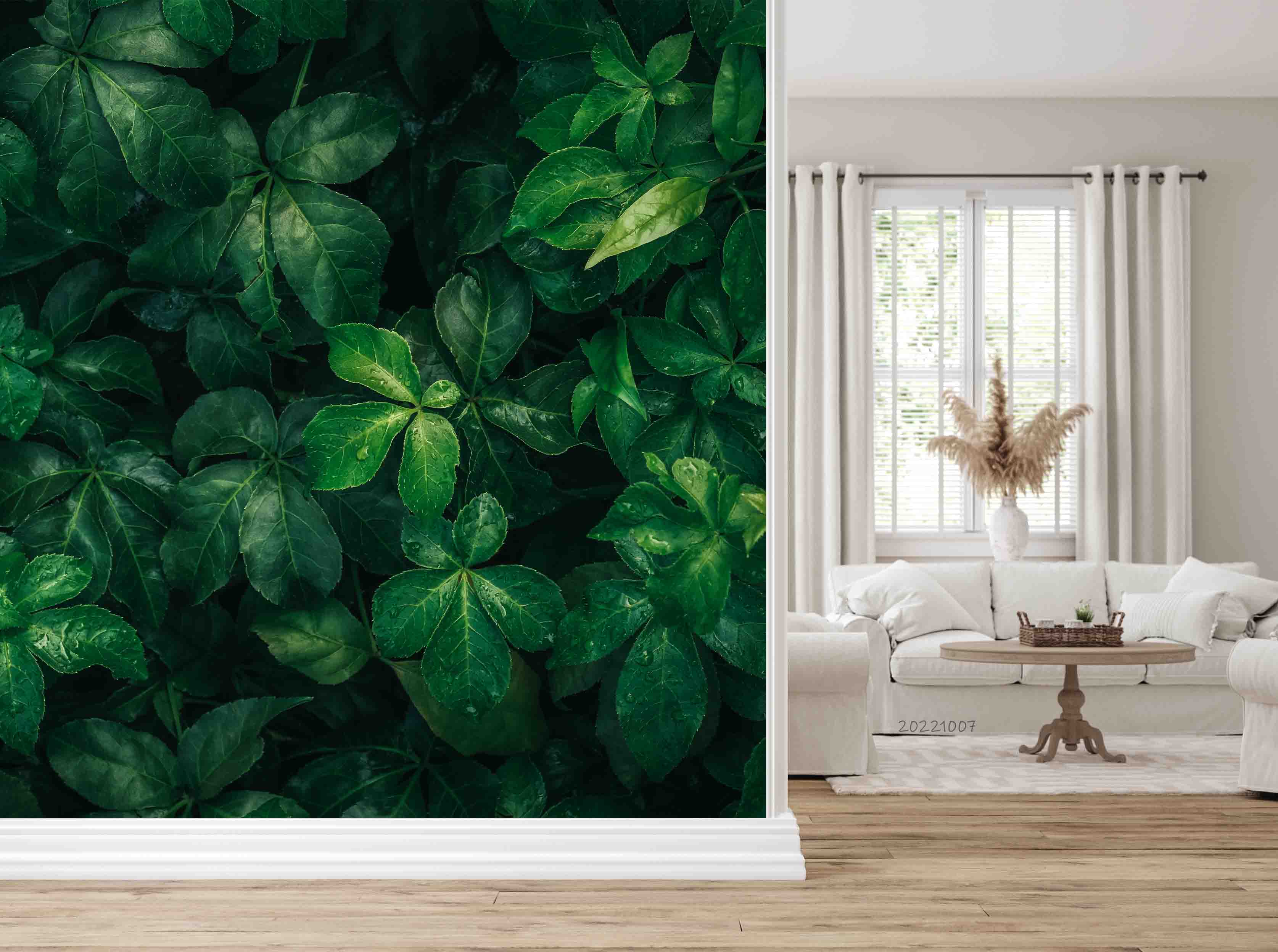 3D Tropical Leaves Dark Green Water Drops Texture Natural Background Wall Mural Wallpaper GD 3263- Jess Art Decoration