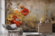3D Red Gold Floral Oil Painting Wallpaper Wall Mural Wall Decor Wall Art Wall Sticker Remoable Wallpaper LQH