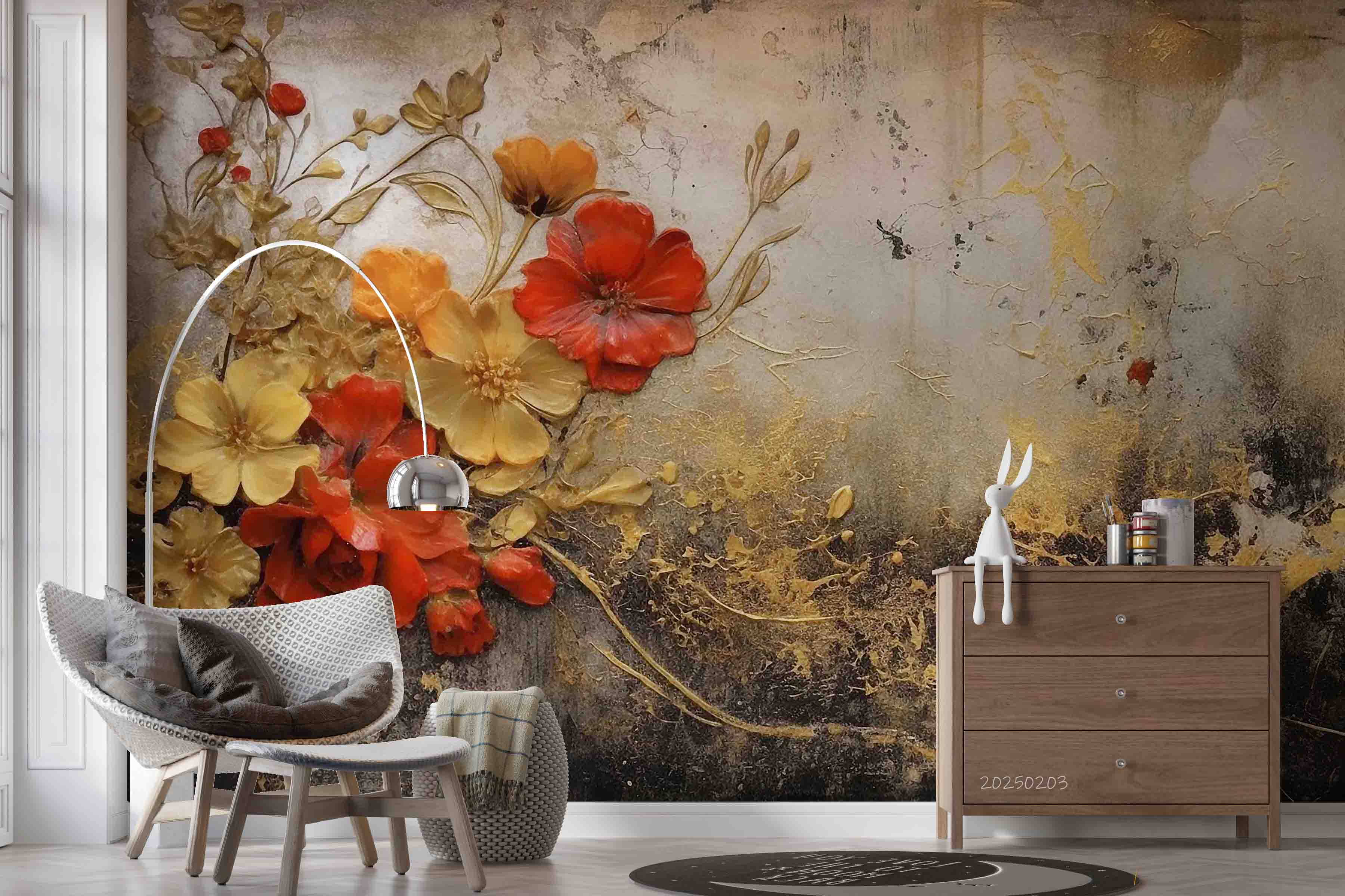3D Red Gold Floral Oil Painting Wallpaper Wall Mural Wall Decor Wall Art Wall Sticker Remoable Wallpaper LQH