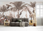 3D Animal Tree Elephant Giraffe  Parrot Cheetah Wall Mural Wallpaper YXL 2551