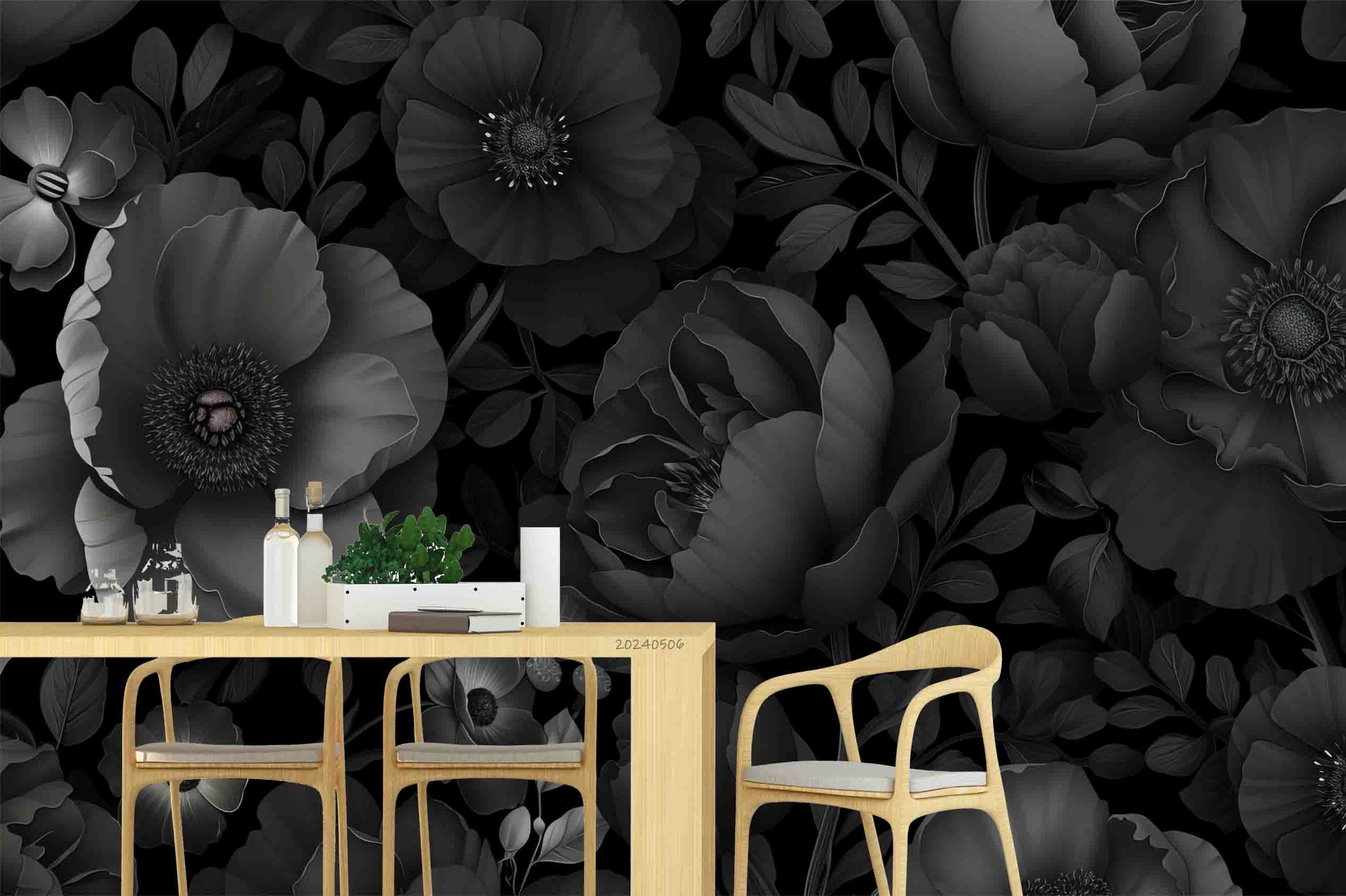 3D Abstract Black Floral Pattern Wallpaper Wall Mural Wall Decor Wall Art Wall Sticker Remoable Wallpaper