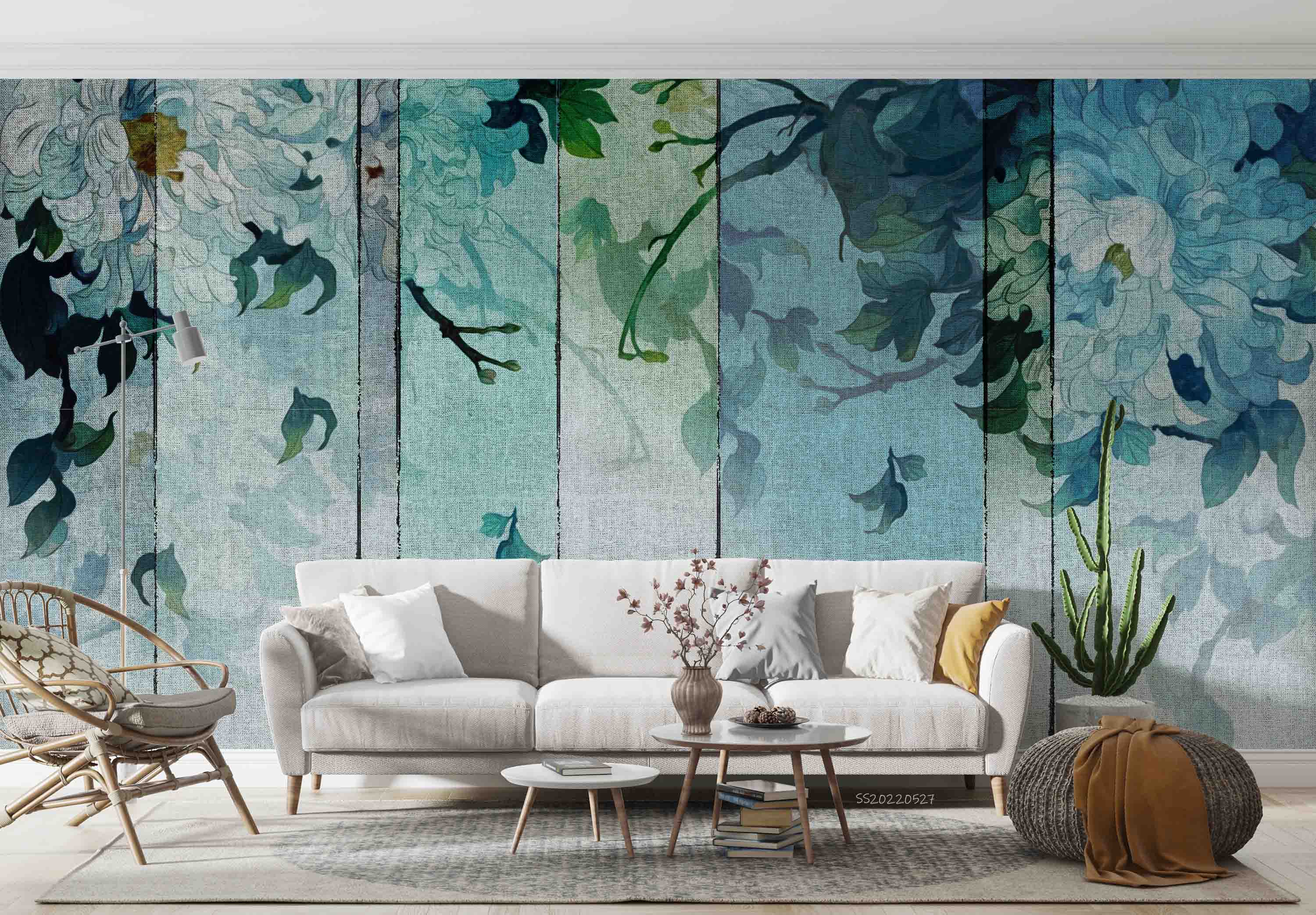 3D Watercolor Gray Green Peonies Fabric Background Wall Mural Wallpaper GD 4204- Jess Art Decoration