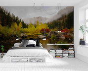 3D Autumn Forest River Misty Morning Wall Mural Wallpaper GD 3294- Jess Art Decoration