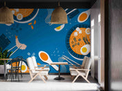 3D Ramen Soup Blue Background Wall Mural Wallpaper GD 5483- Jess Art Decoration