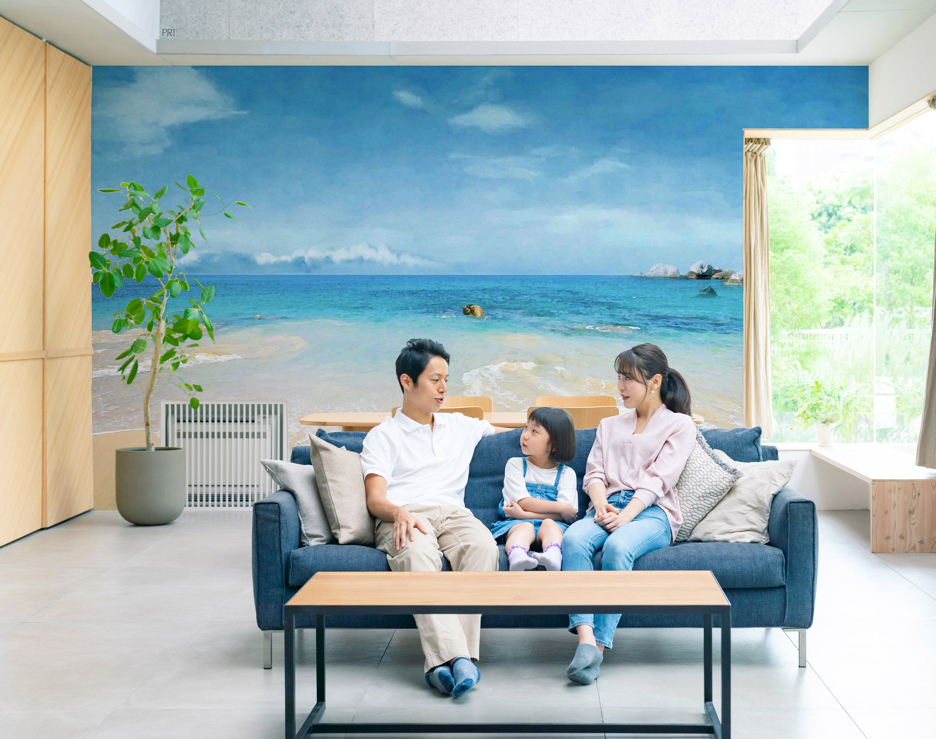3D Sandbeach Sea Mountain Bluesky Cloud Wall Mural Wallpaper YXL 2678