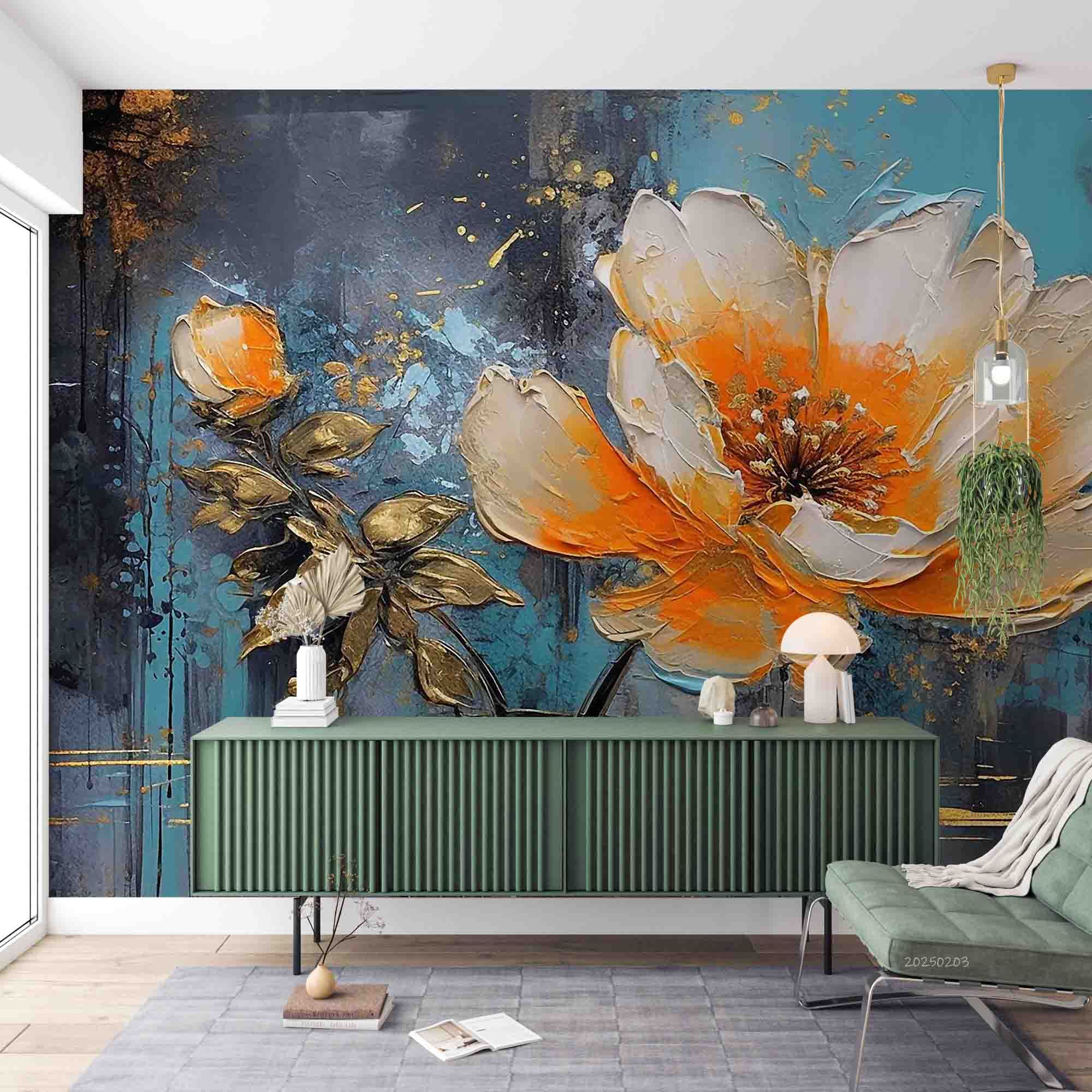 3D Orange Floral Oil Painting Wallpaper Wall Mural Wall Decor Wall Art Wall Sticker Remoable Wallpaper LQH