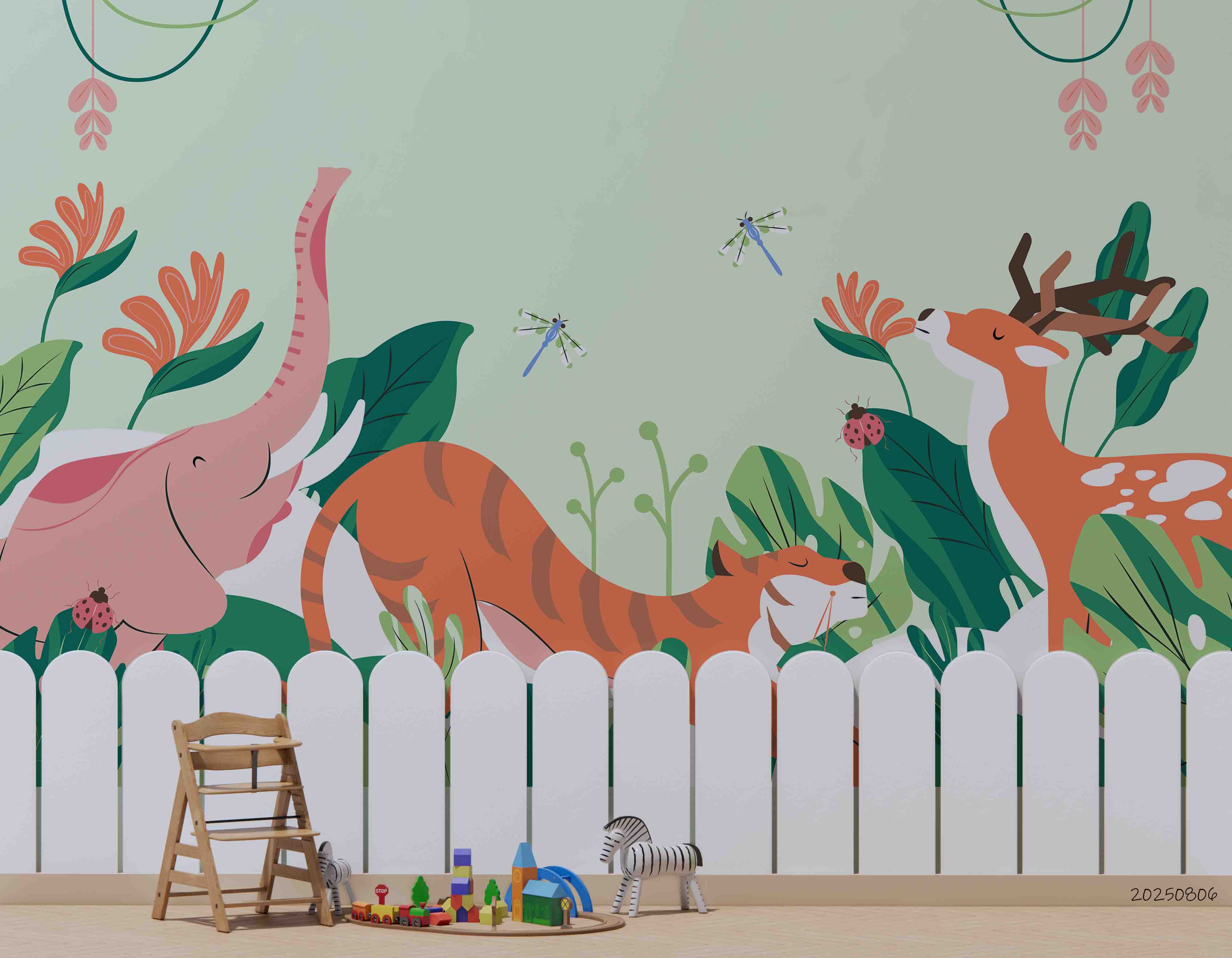 3D Childcare Nursery School Cartoon Animals Kids Wall Mural Wallpaper JN 15