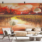 3D Oil Painting House Sea Reed Sunrise Wall Mural Wallpaper YXL 119