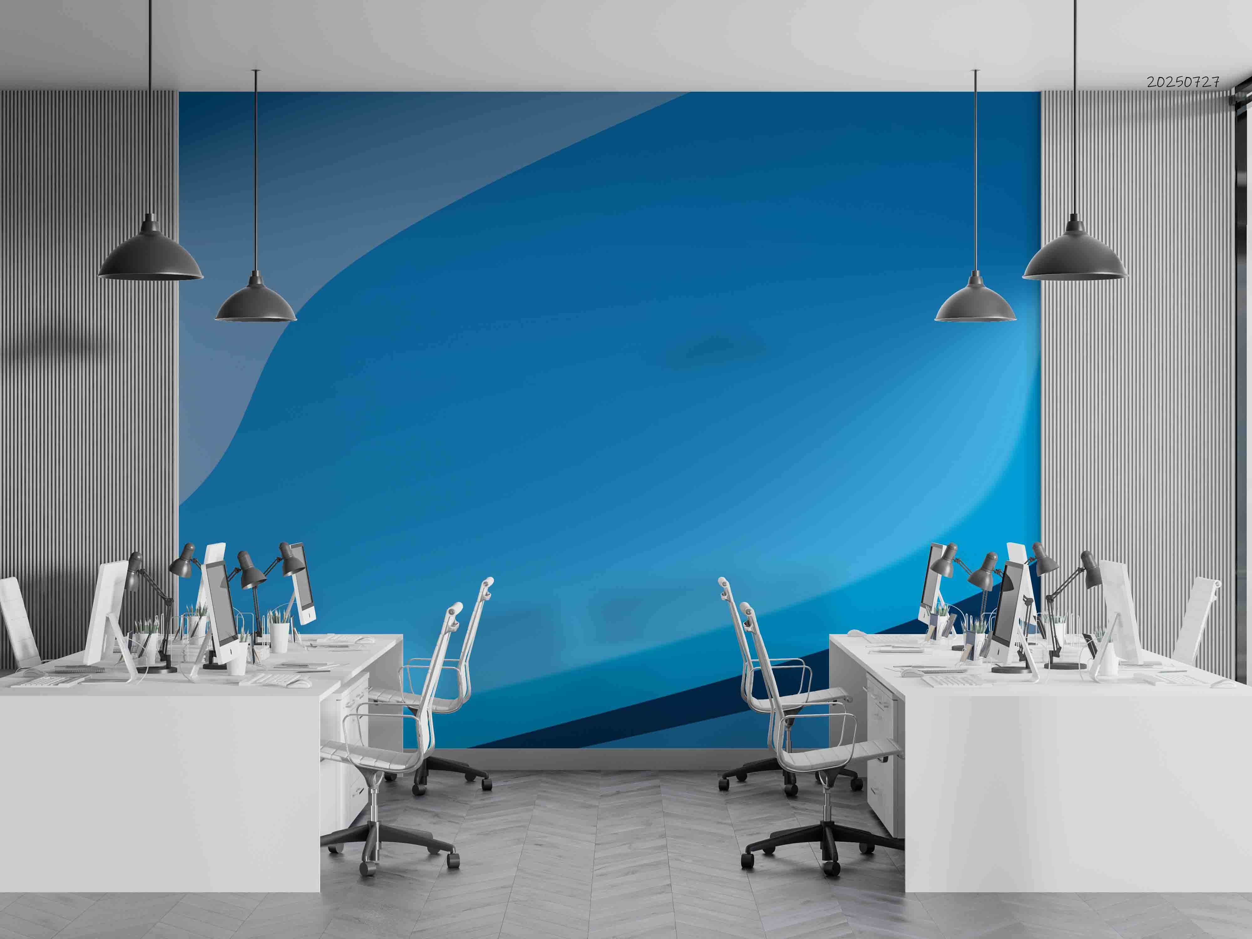 3D Office Business Commerce Blue Geometric Modern Wall Mural Wallpaper 32