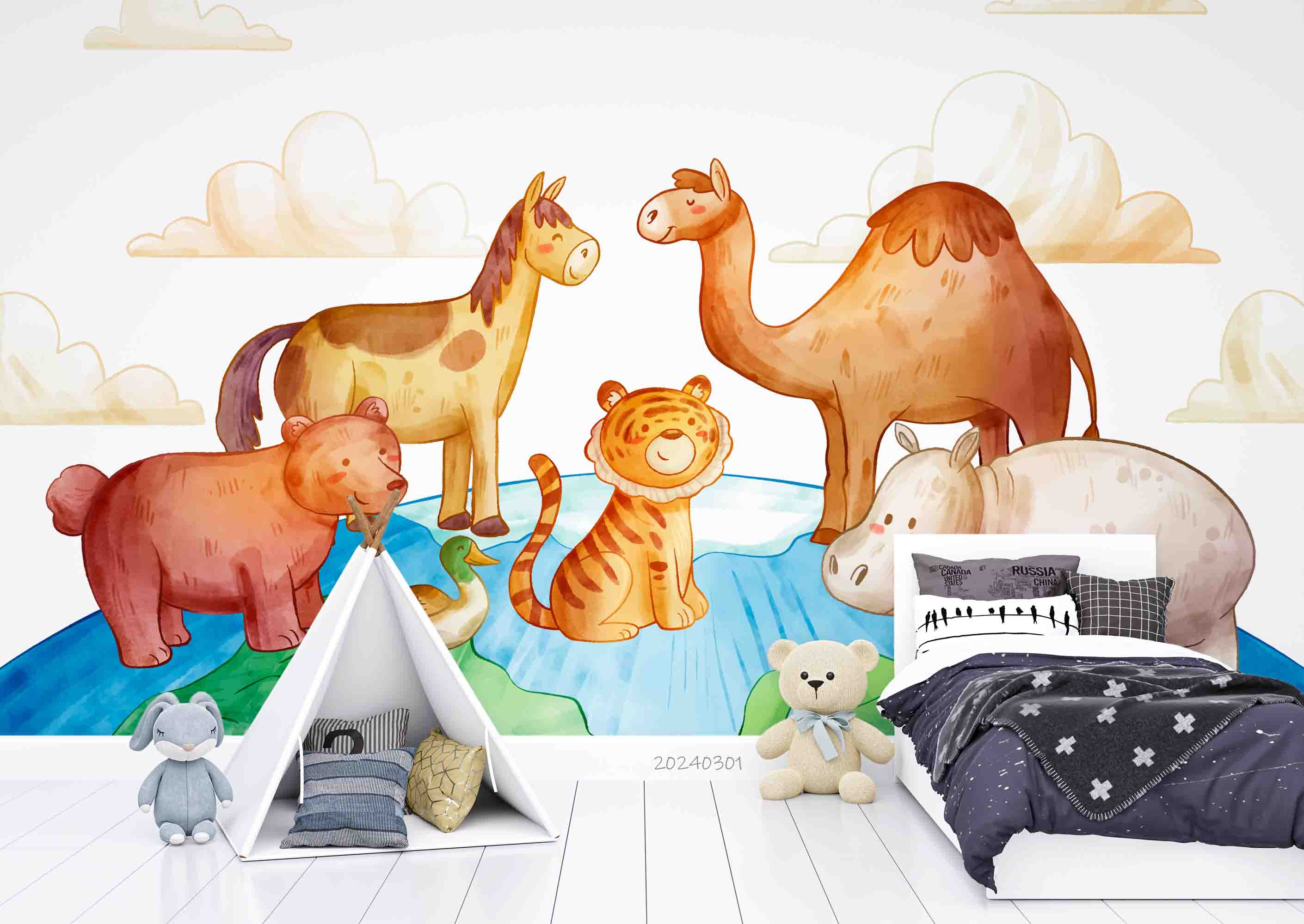3D Cartoon Camel Tiger Kids Wallpaper Wall Mural Wall Decor Wall Art Wall Sticker Remoable Wallpaper
