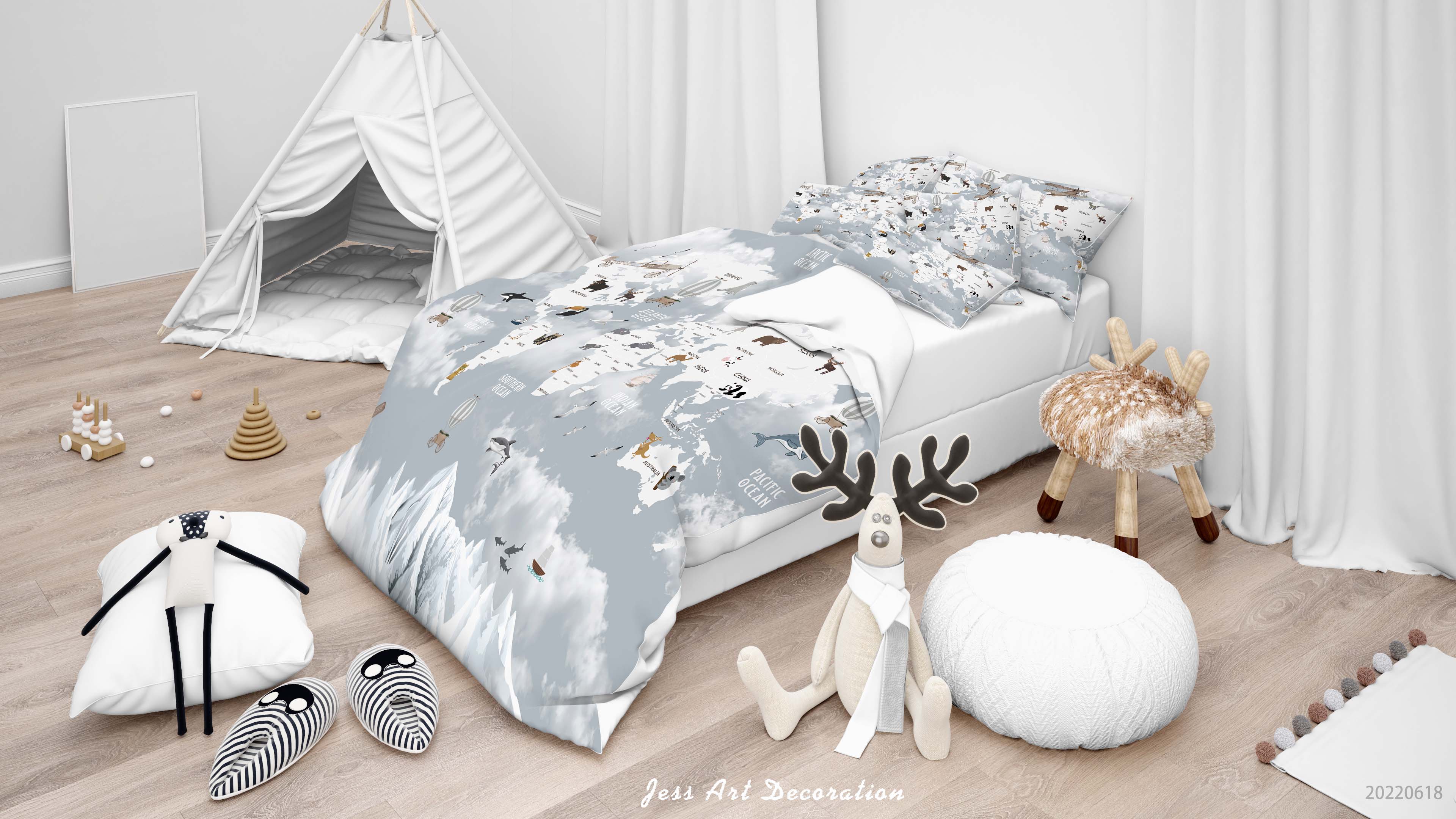 3D World Map Aircraft Cloud Quilt Cover Set Bedding Set Duvet Cover Pillowcase 630