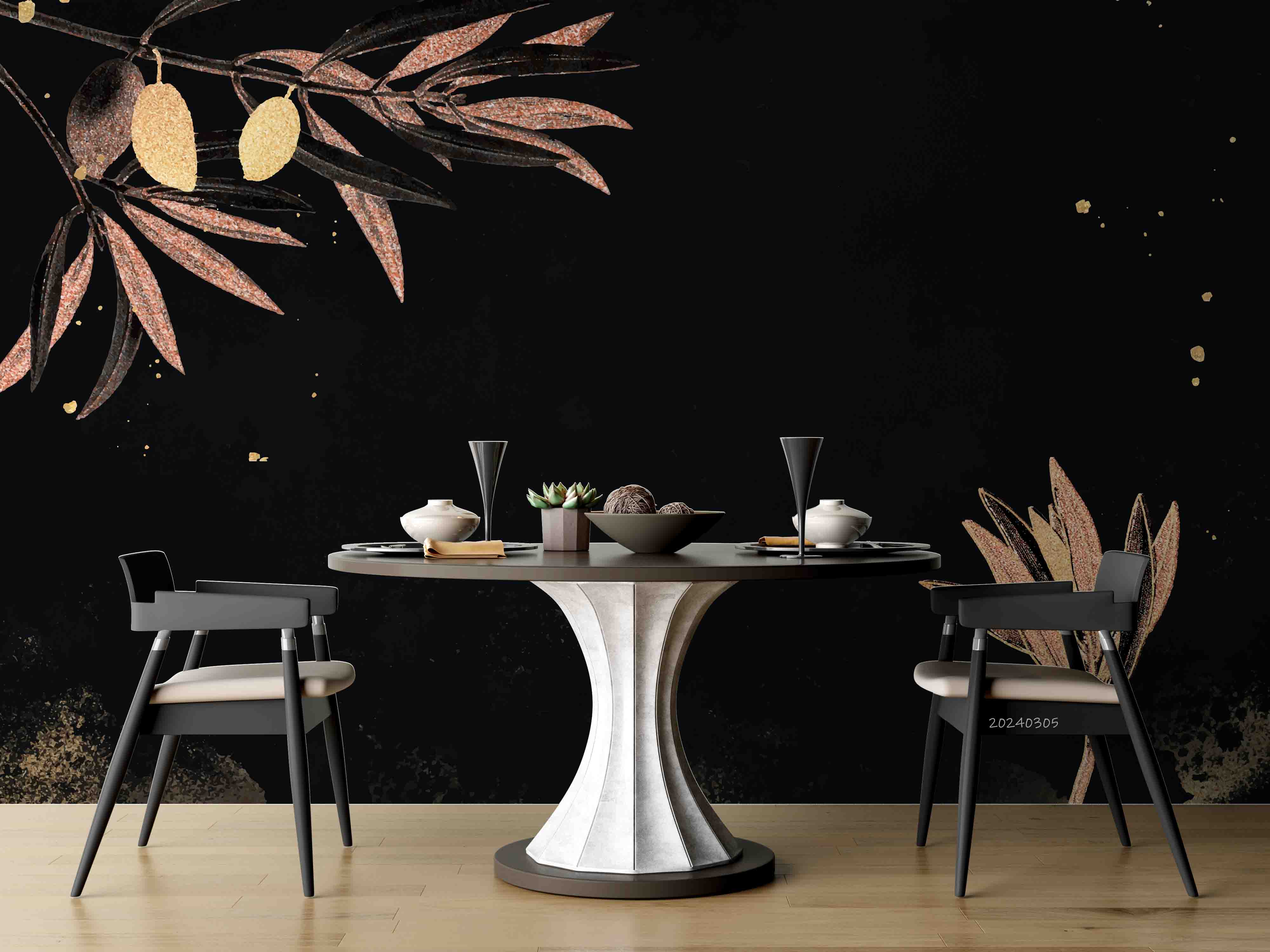 3D Leaves Texture Dark Background Wallpaper Wall Mural Wall Decor Wall Art Wall Sticker Remoable Wallpaper