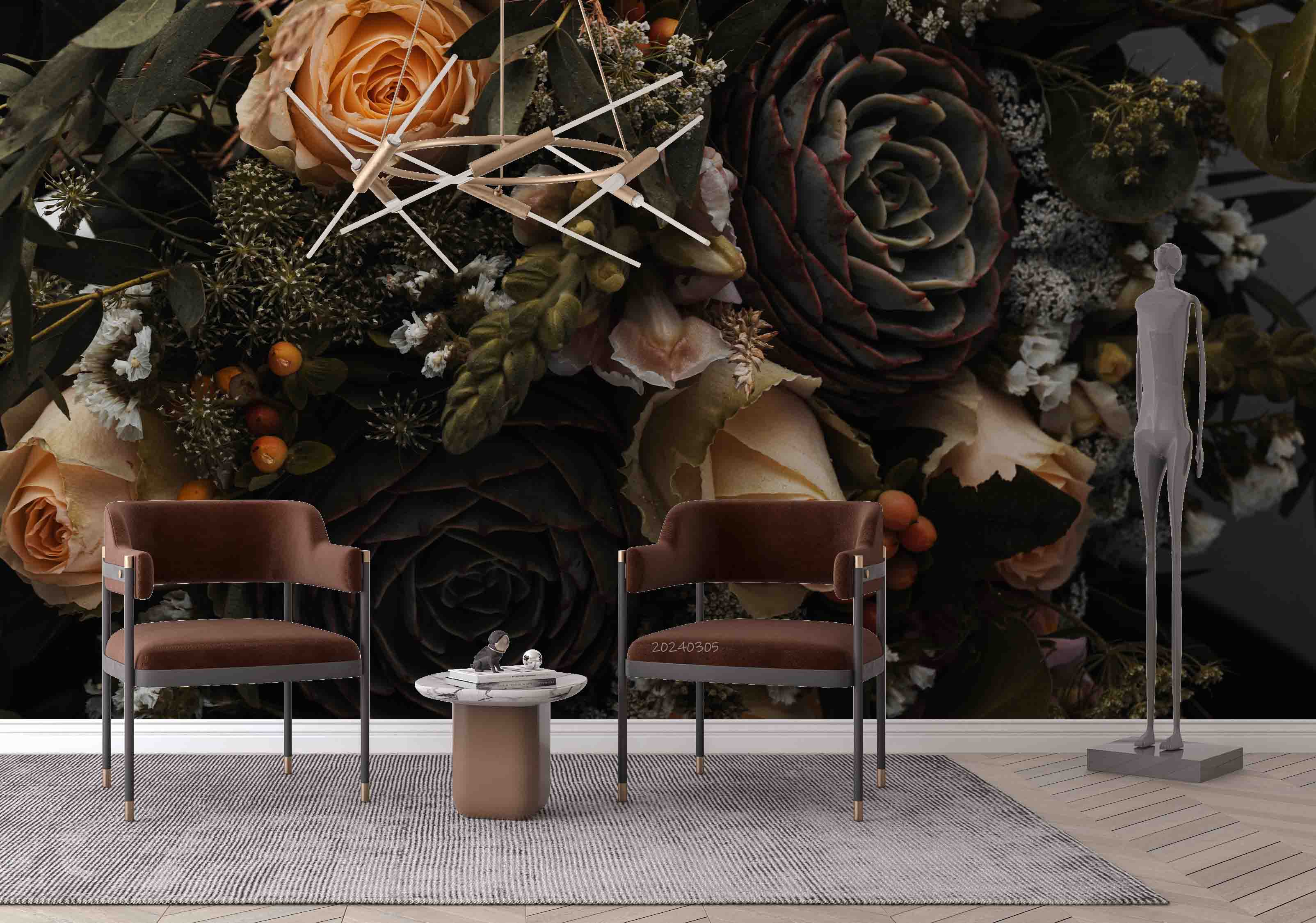 3D Rose Floral Bouquet Dark Background Wallpaper Wall Mural Wall Decor Wall Art Wall Sticker Remoable Wallpaper