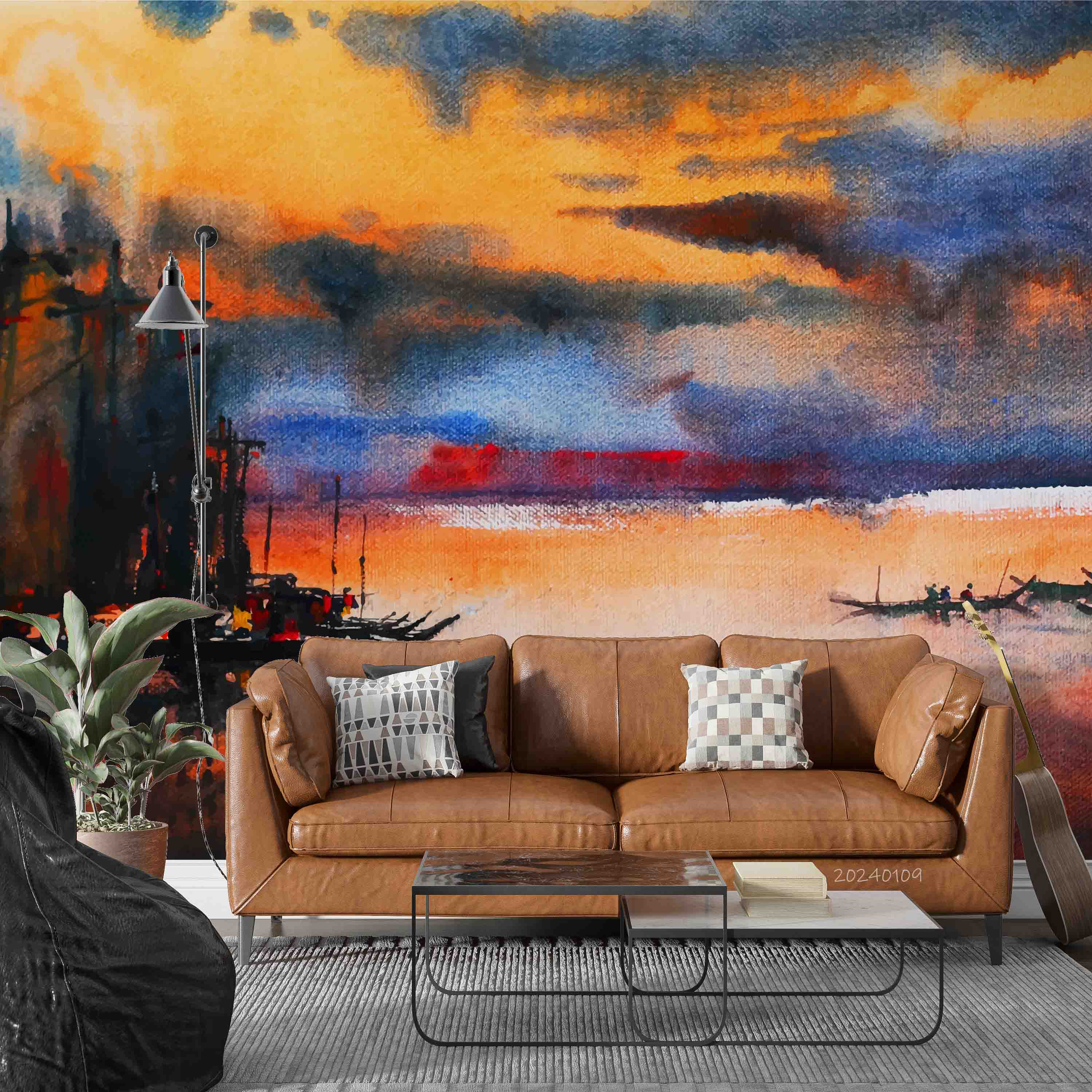 3D Oil Painting Countryside Ship Person Sea Wall Mural Wallpaper YXL 138