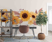 3D Beautiful Watercolor Sunflower Border Wall Mural Wallpaper GD 3397- Jess Art Decoration