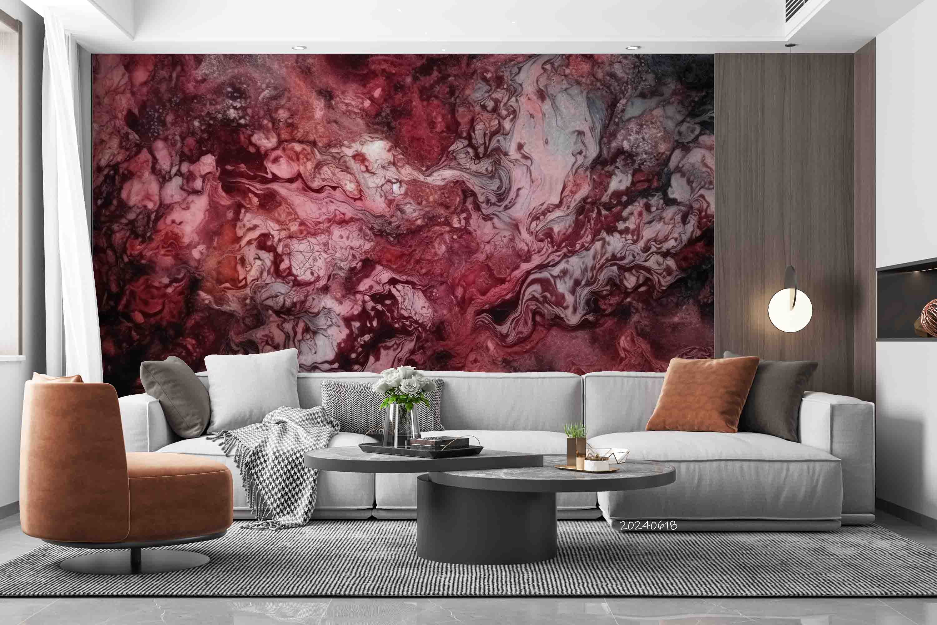 3D Abstract Damaskeen Red Wave Wall Mural Wallpaper YXL 611