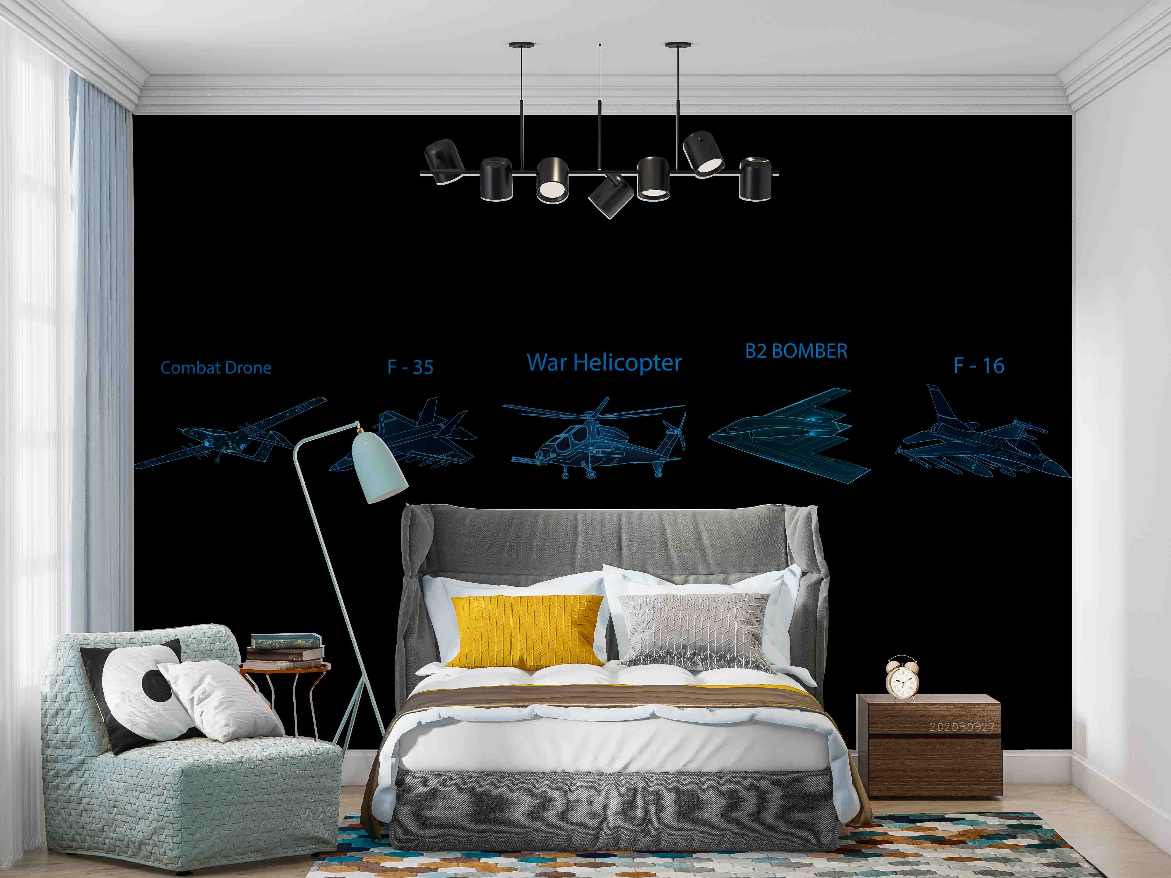 3D Combat Drone F35 Multipurpose Aircraft War Helicopter F16 Fighter B2 Bomber Wall Mural Wallpaper GD 5393- Jess Art Decoration