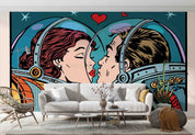 3D Astronaut Couple Kiss romantic astronaut pop art scene wall mural wallpaper for bedroom - view 2