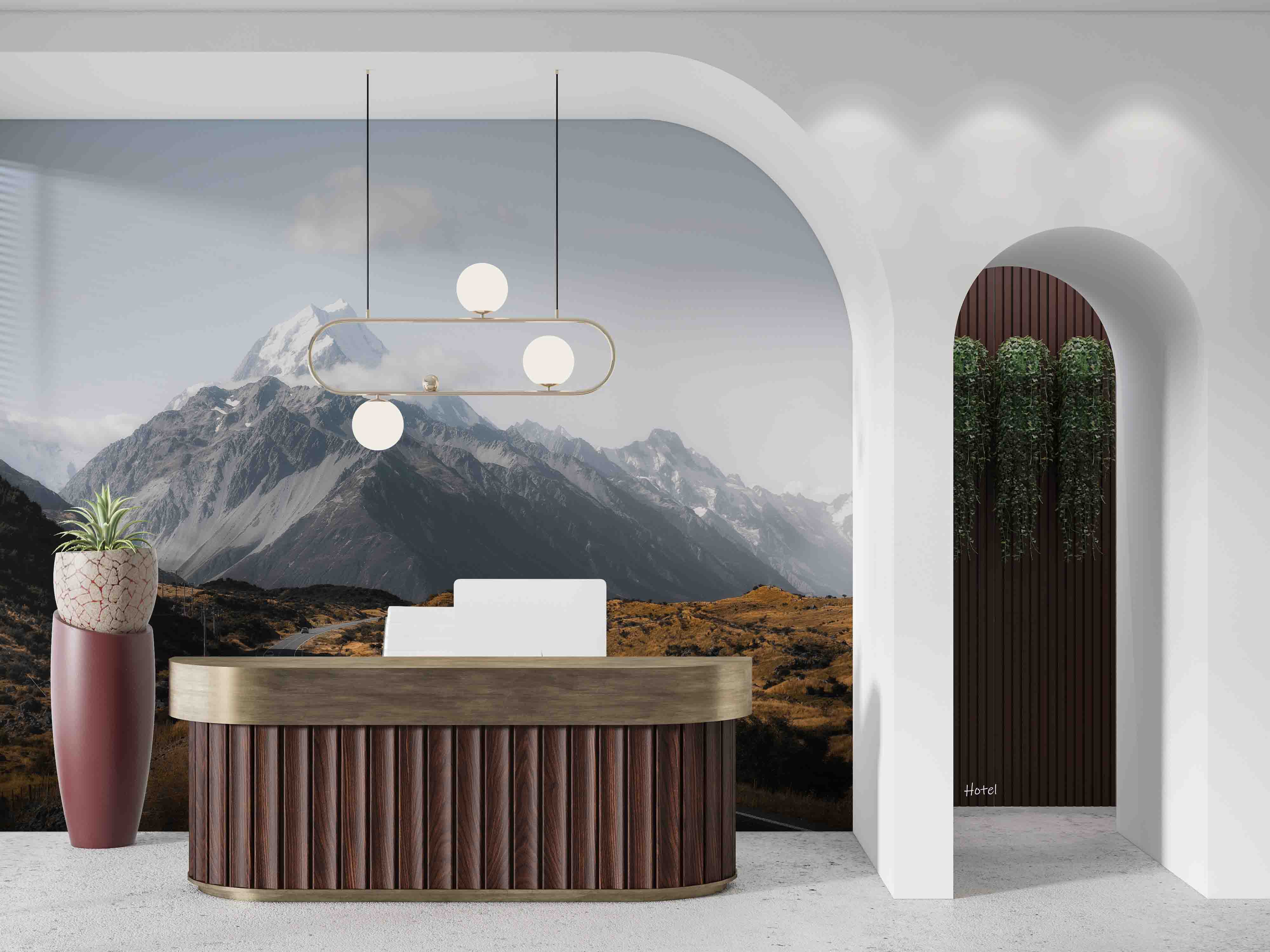 3D Hotel Inn Motel Hostel Resort Manor Landscape Mountains Wall Mural Wallpaper 1