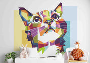 3D Colourful Geometric Cat colourful geometric cat portrait wall mural wallpaper for kids room - view 3