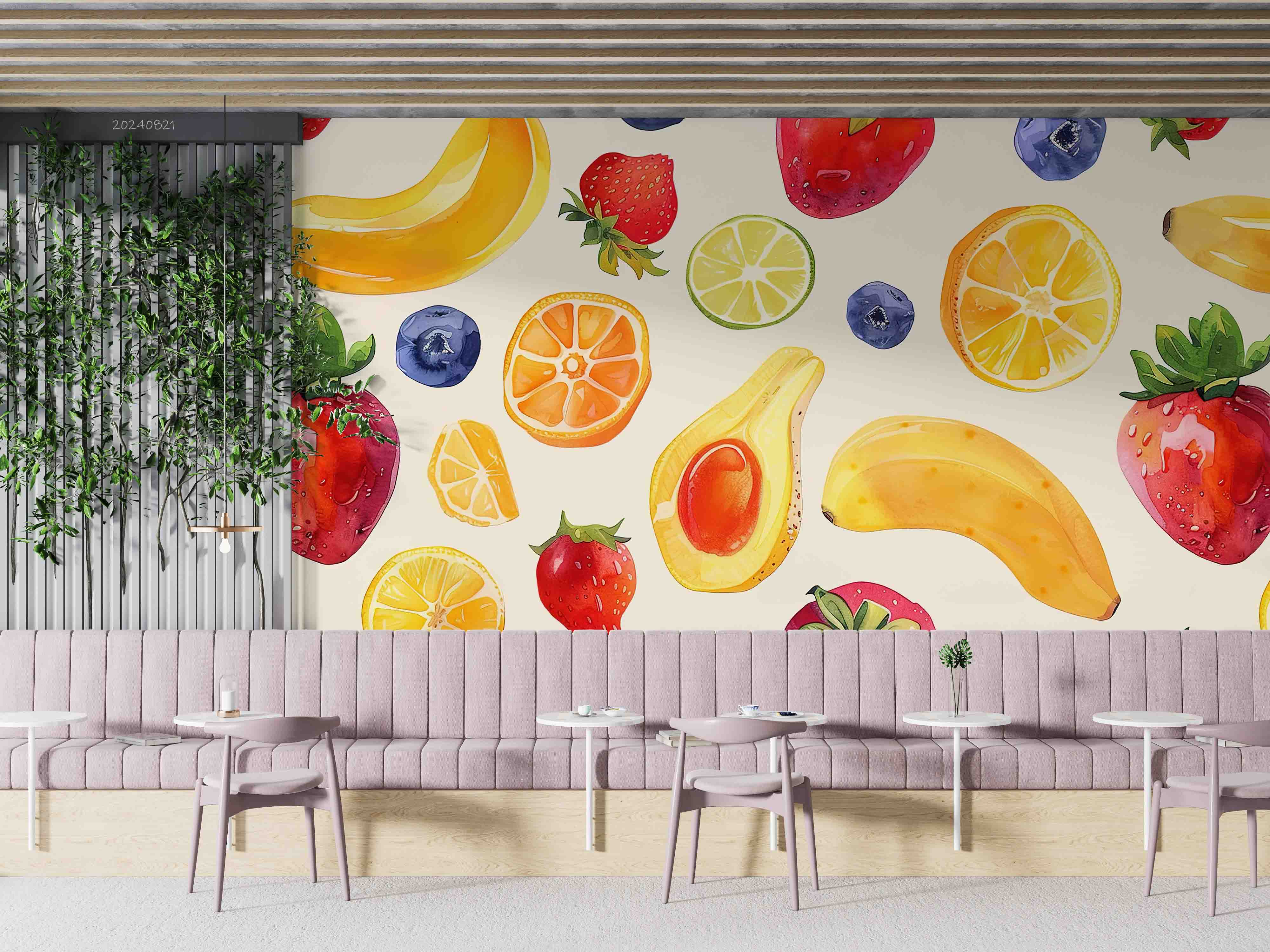 3D Strawberry Apple Pear Banana Papaya Wall Mural Wallpaper YXL 258