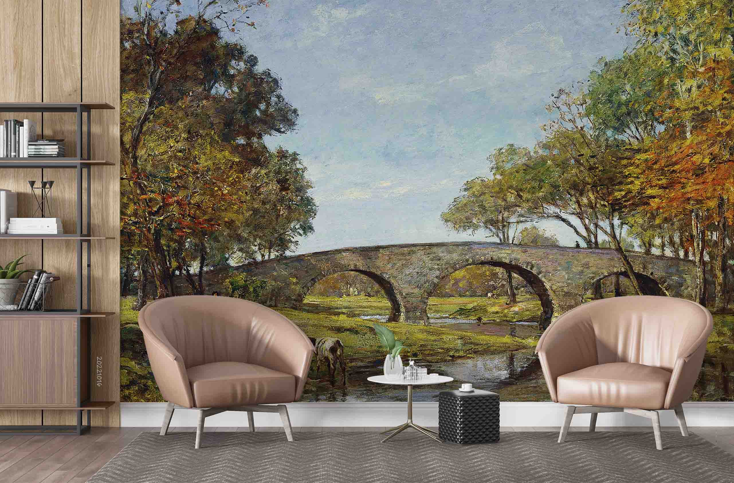 3D Oil Painting Bridge Trees Landscape Wall Mural Wallpaper GD 2981- Jess Art Decoration