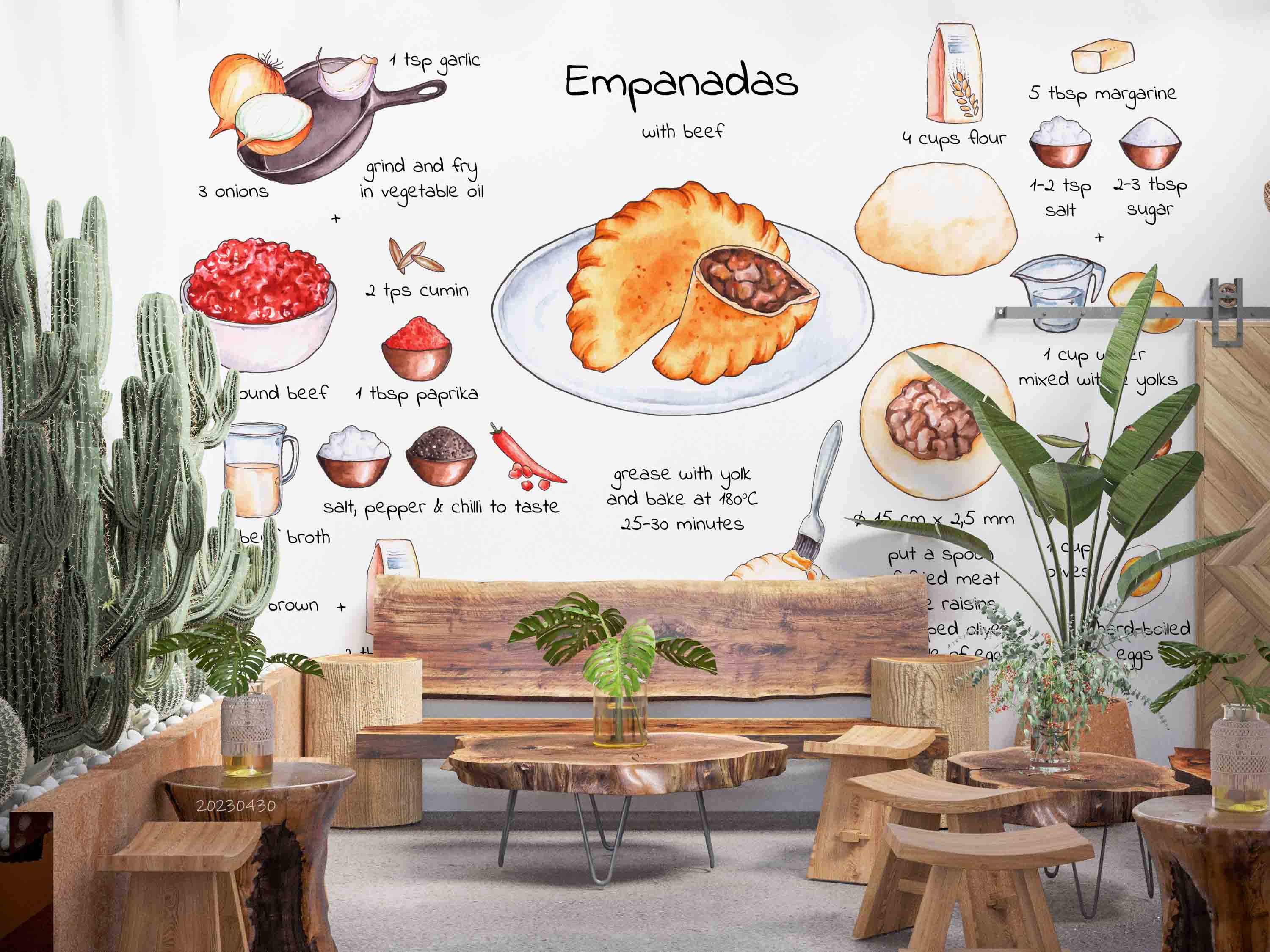 3D Empanadas Recipe Wall Mural Wallpaper GD 5275- Jess Art Decoration
