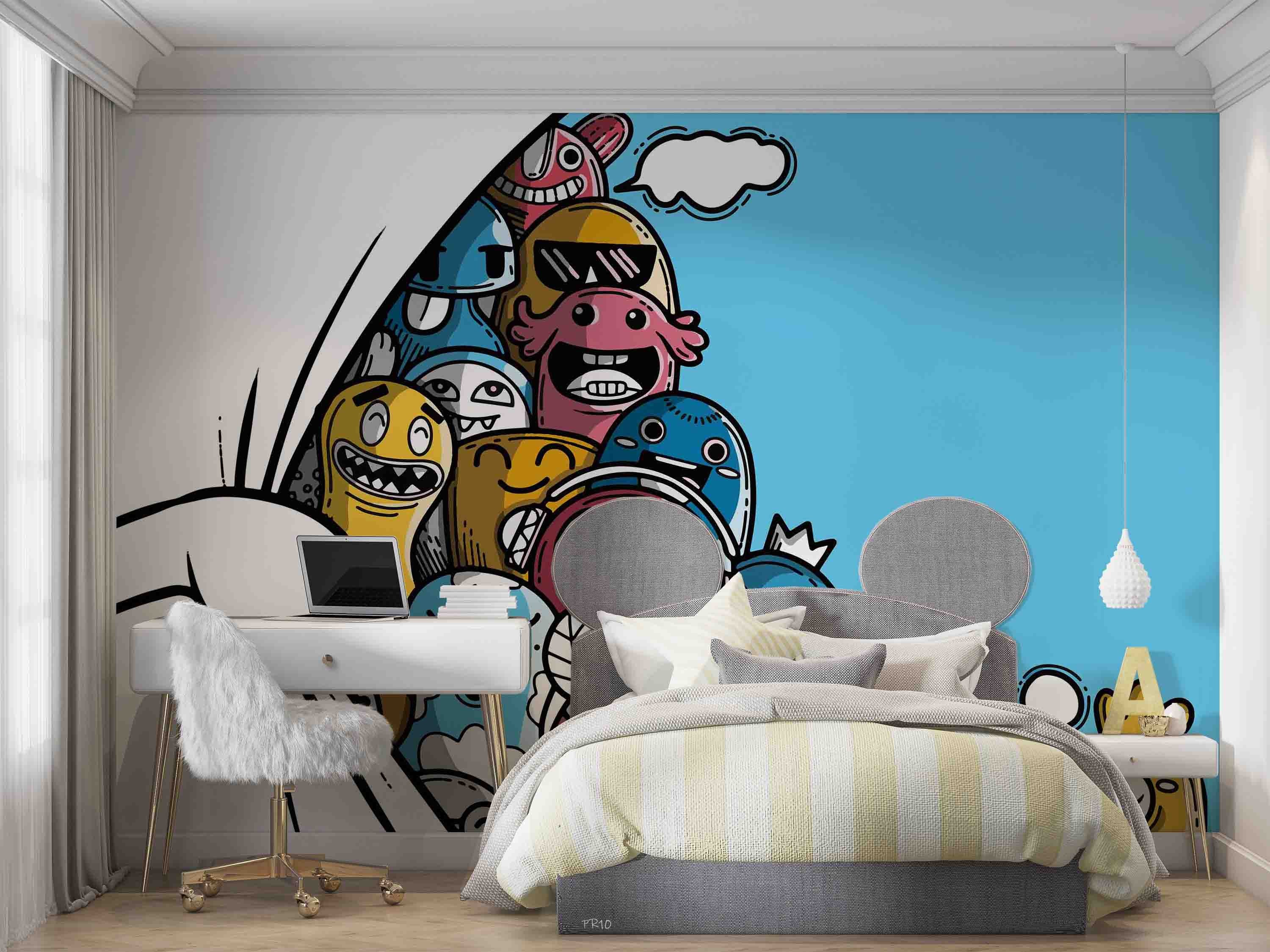Abstract Graffiti Funny Monster Wallpaper urban graffiti wall mural for teen room, studio or feature wall - view 2