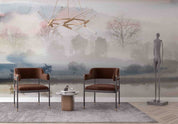 3D Watercolor Grey Mountains Lake Wallpaper Wall Mural Wall Decor Wall Art Wall Sticker Remoable Wallpaper LQH 41