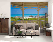 3D Tropical Beach Wooden House Window Scenery Cuba Wall Mural Wallpaper GD 4363- Jess Art Decoration