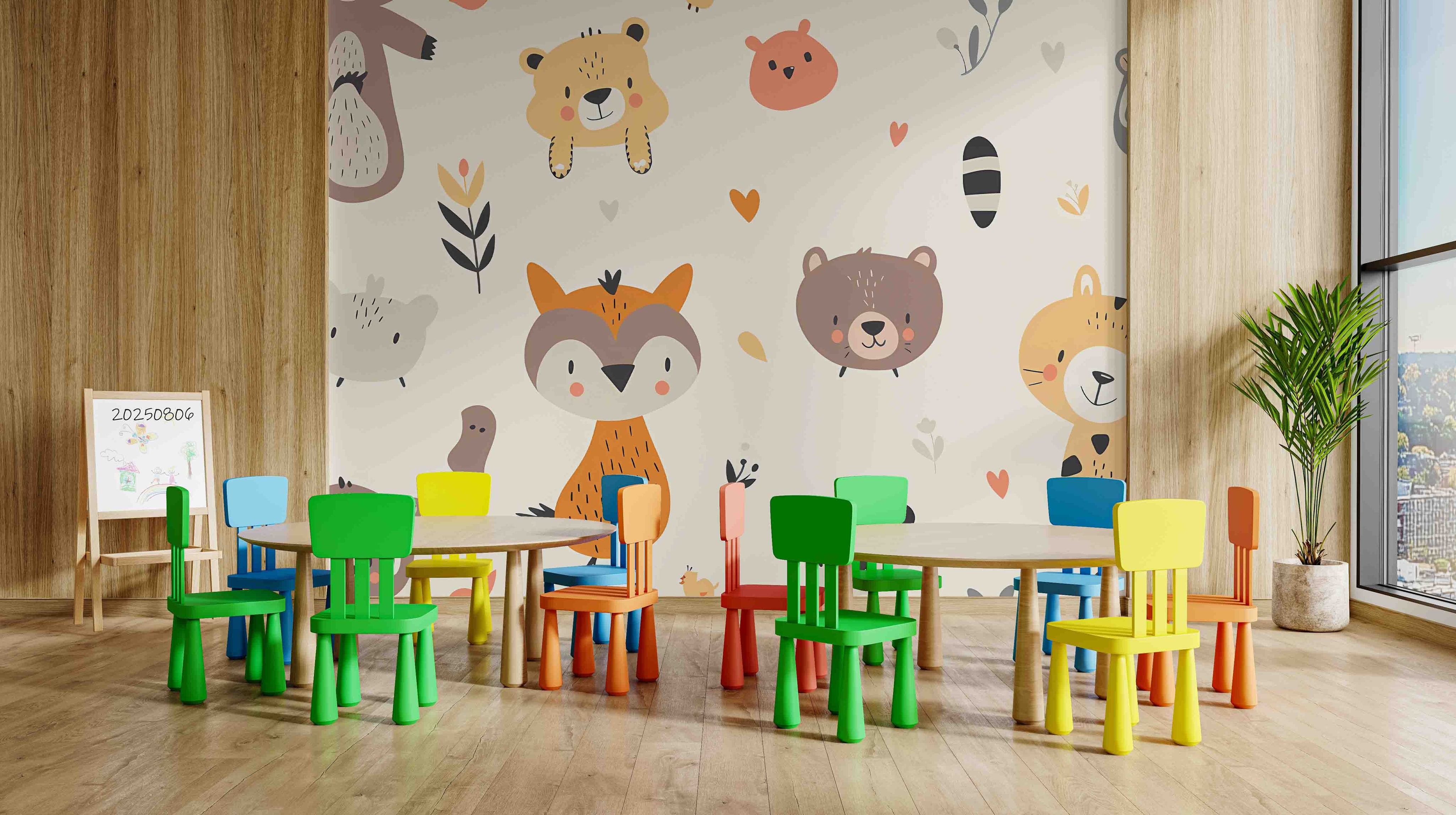3D Childcare Nursery School Cartoon Kids Animals Wall Mural Wallpaper JN 69