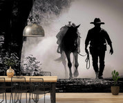 Early Morning Misty Horse Cowboy Sports Wallpaper sports & entertainment wall mural for games room or entertainment space - v