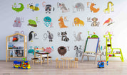 3D Childcare Nursery School Cartoon Letters Animals Wall Mural Wallpaper JN
