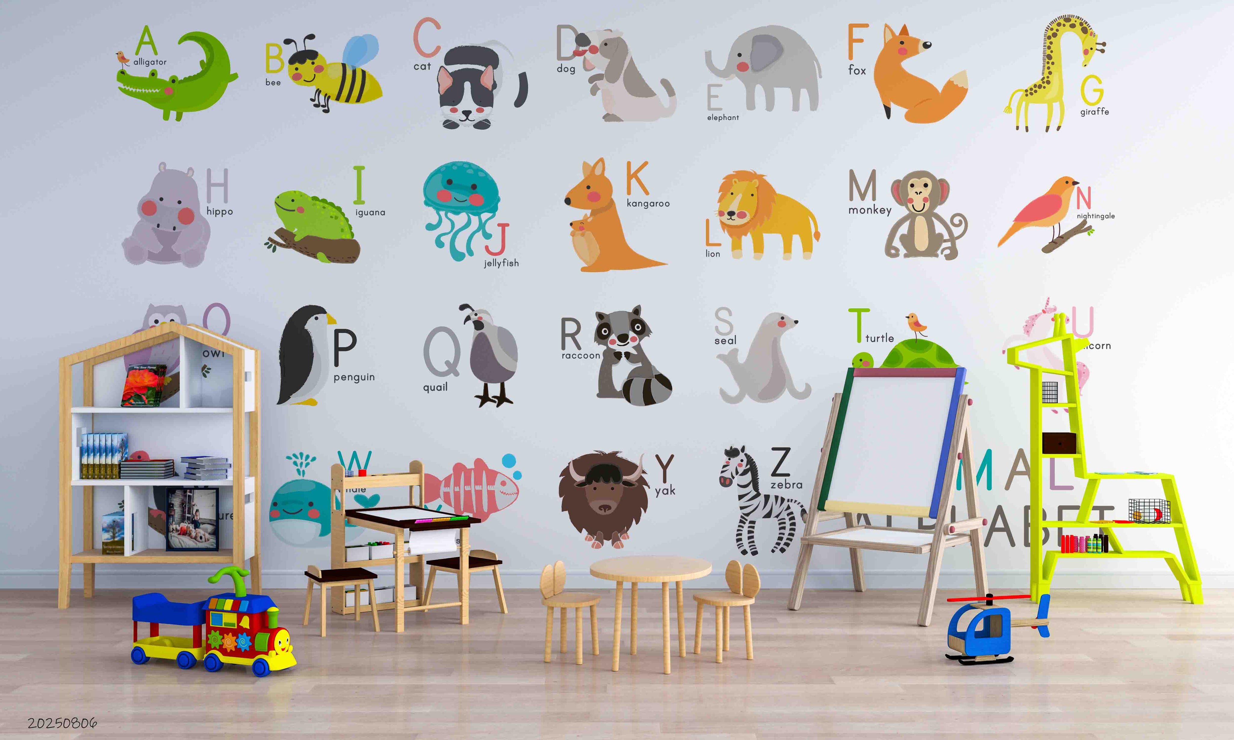 3D Childcare Nursery School Cartoon Letters Animals Wall Mural Wallpaper JN