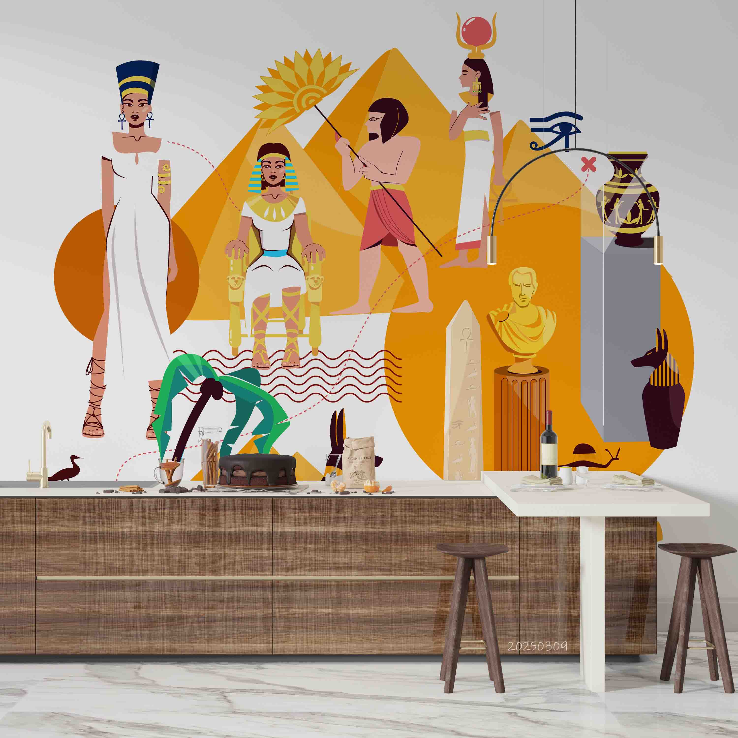 3D Pharaoh Egyptian Gods Cultural Objects Colorful Vector Illustration Wallpaper Wall Mural Wall Decor Wall Art Wall Sticker Remoable Wallpaper LQH