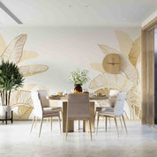 3D Hand Drawn Linear Engraving Tropical Golden Leaves Wall Mural Wallpaper GD 3368- Jess Art Decoration