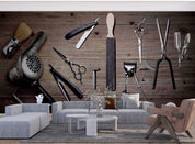 3D Barber Tools Wooden Board Texture Background Wall Mural Wallpaper GD 4702- Jess Art Decoration