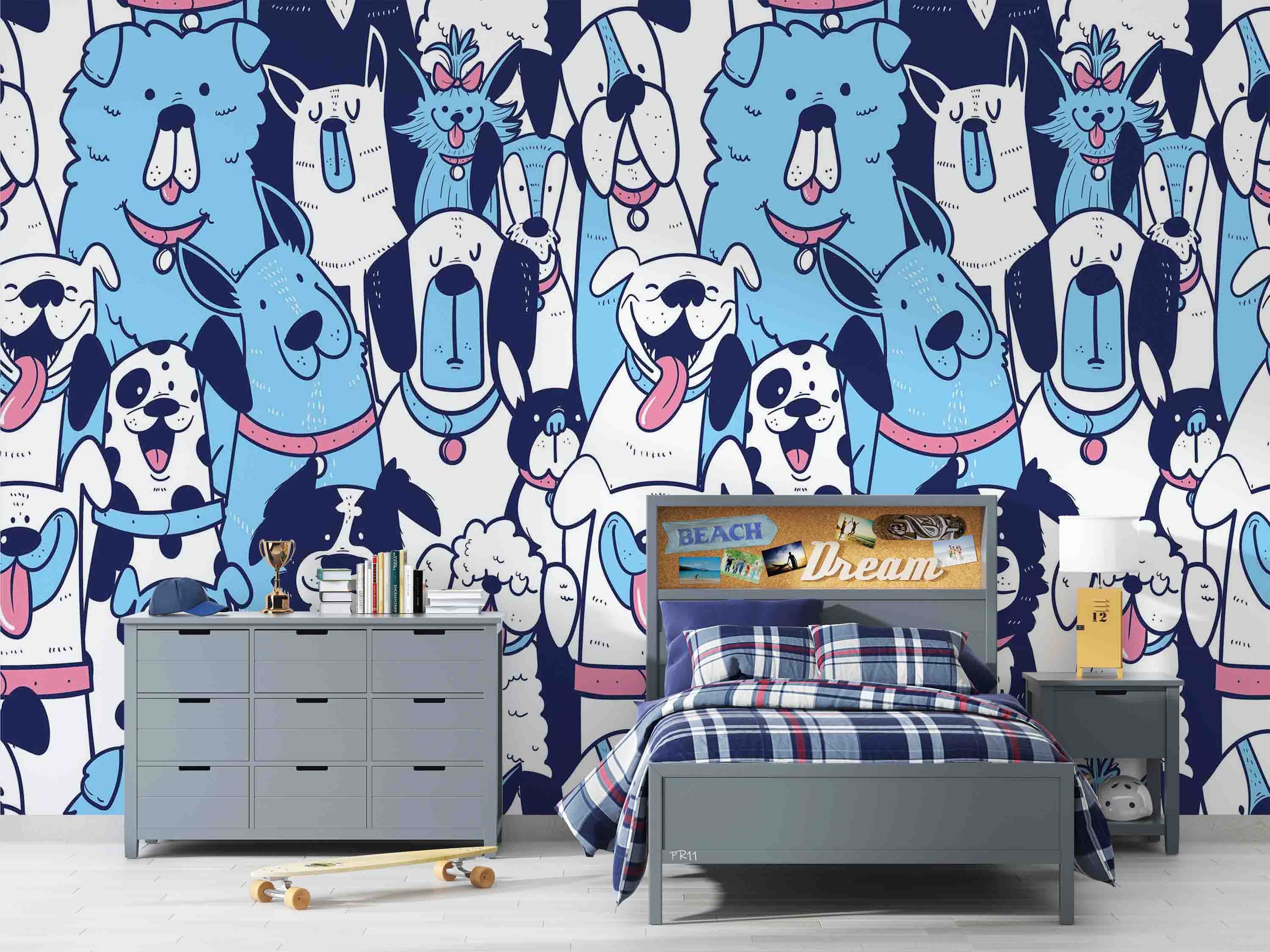 3D Dog Pattern cute dog pattern background wall mural wallpaper for kids room - view 2