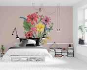 3D Red Daisy Bouquet Pink Background Wall Mural Wallpaper GD 3431- Jess Art Decoration