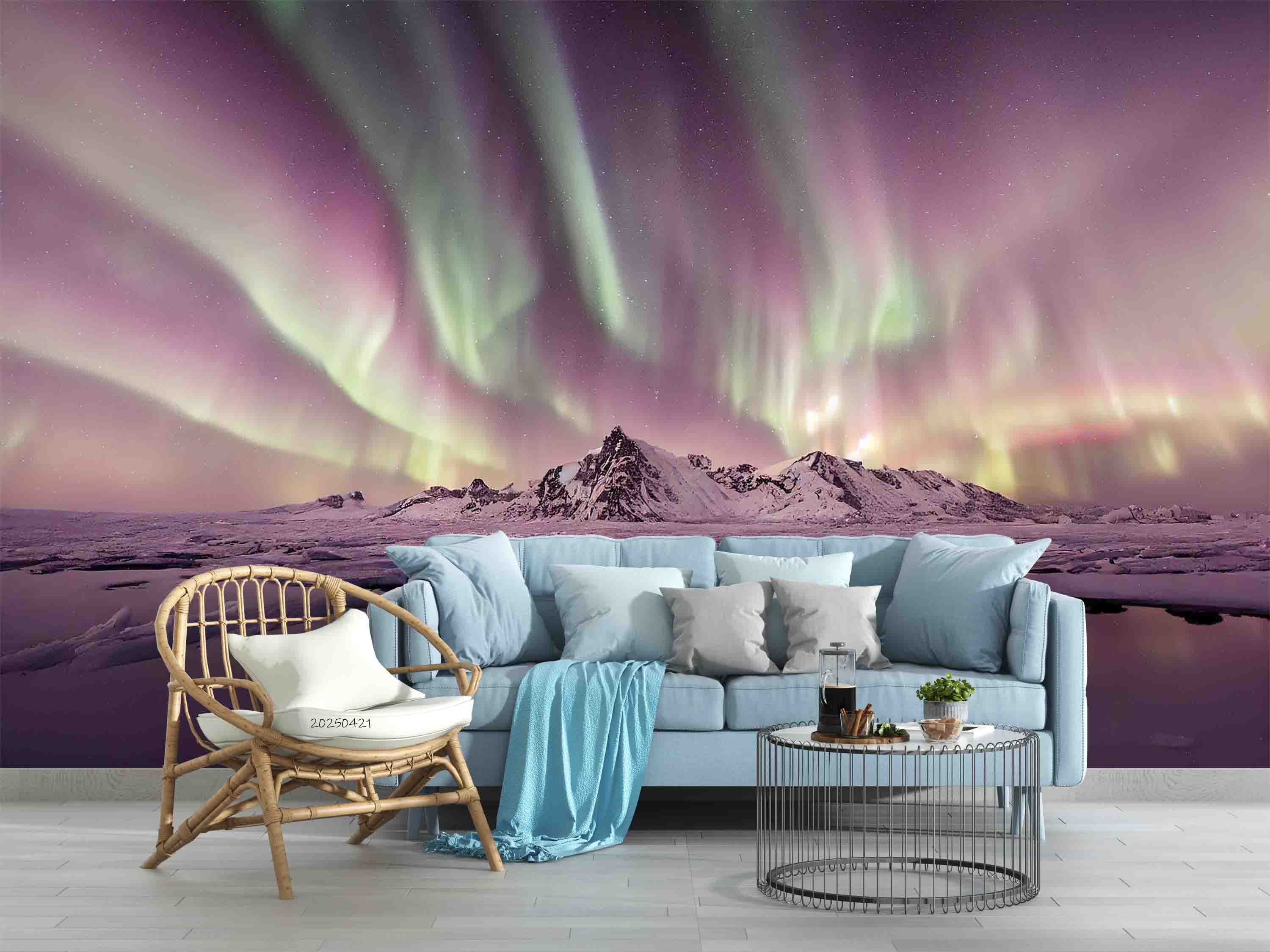 3D Purple Aurora Sky Snow Mountain Scenery Wallpaper Wall Mural Wall Decor Wall Art Wall Sticker Remoable Wallpaper 13