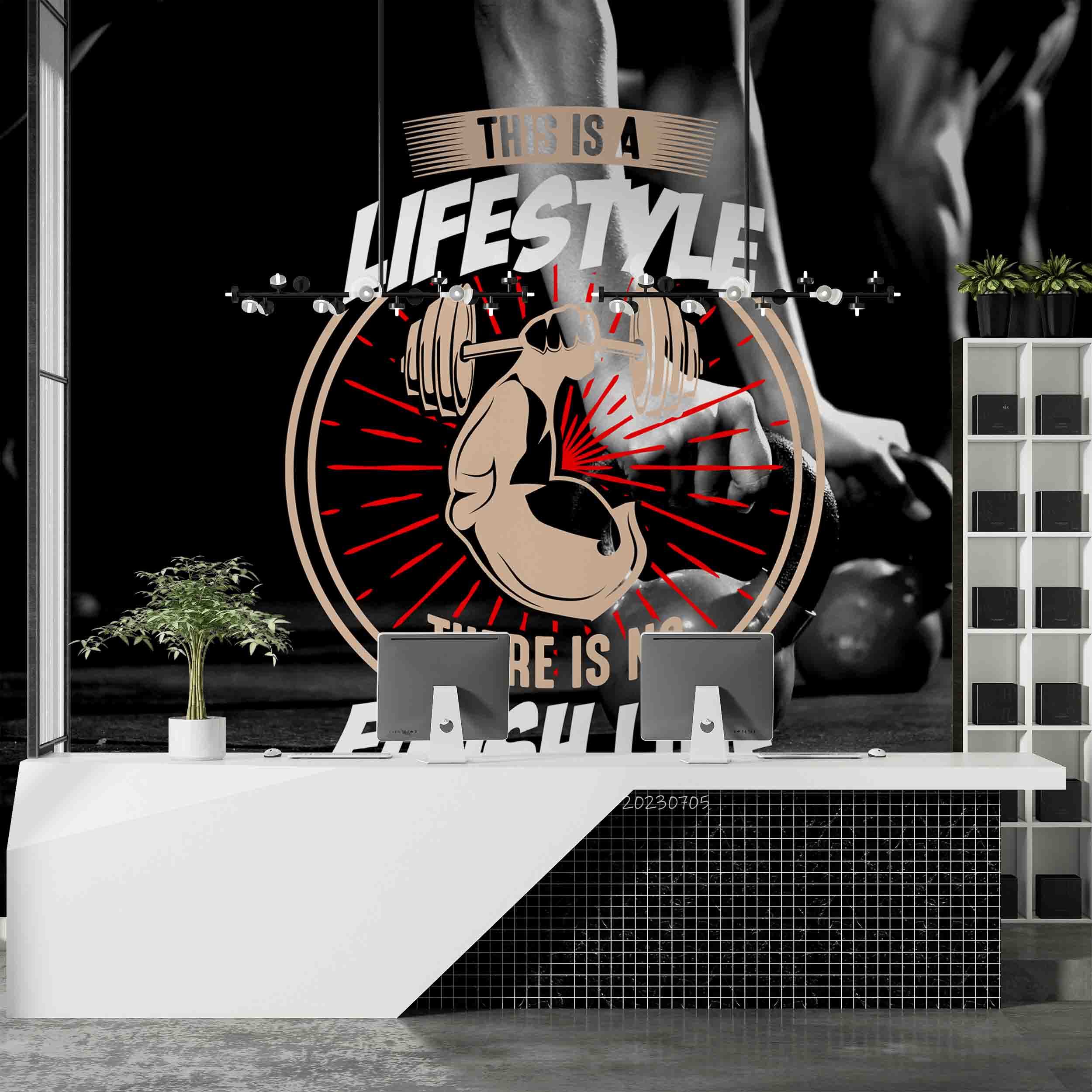 3D Fitness Letter Black Weightlifting Wall Mural Wallpaper YXL 1726